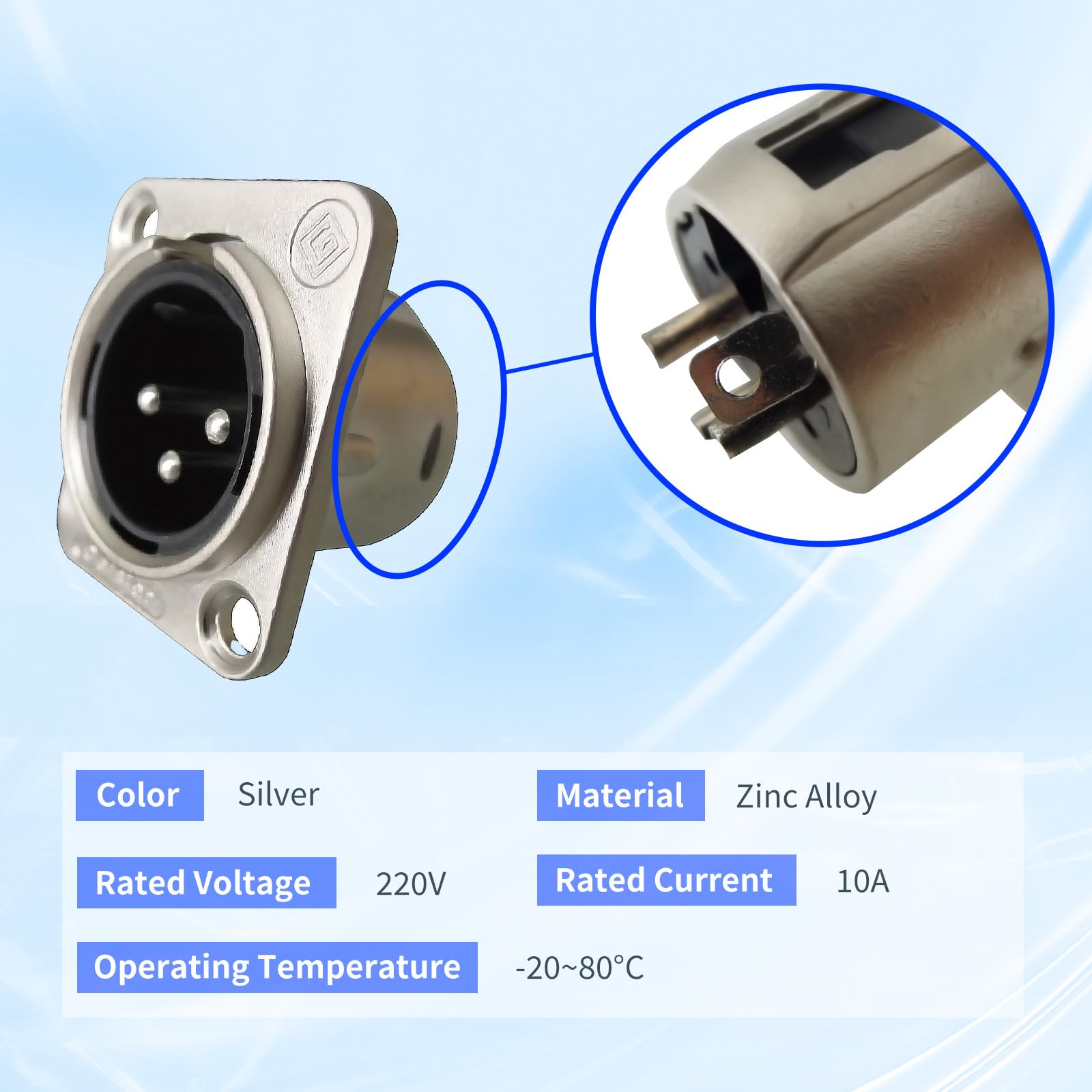 Riviera 5 Packs Xlr 3Pin Male Panel Mount Chassis, Fine Nickel Plated Housing With Silver Plated Contacts(5 Pack Silver Male)