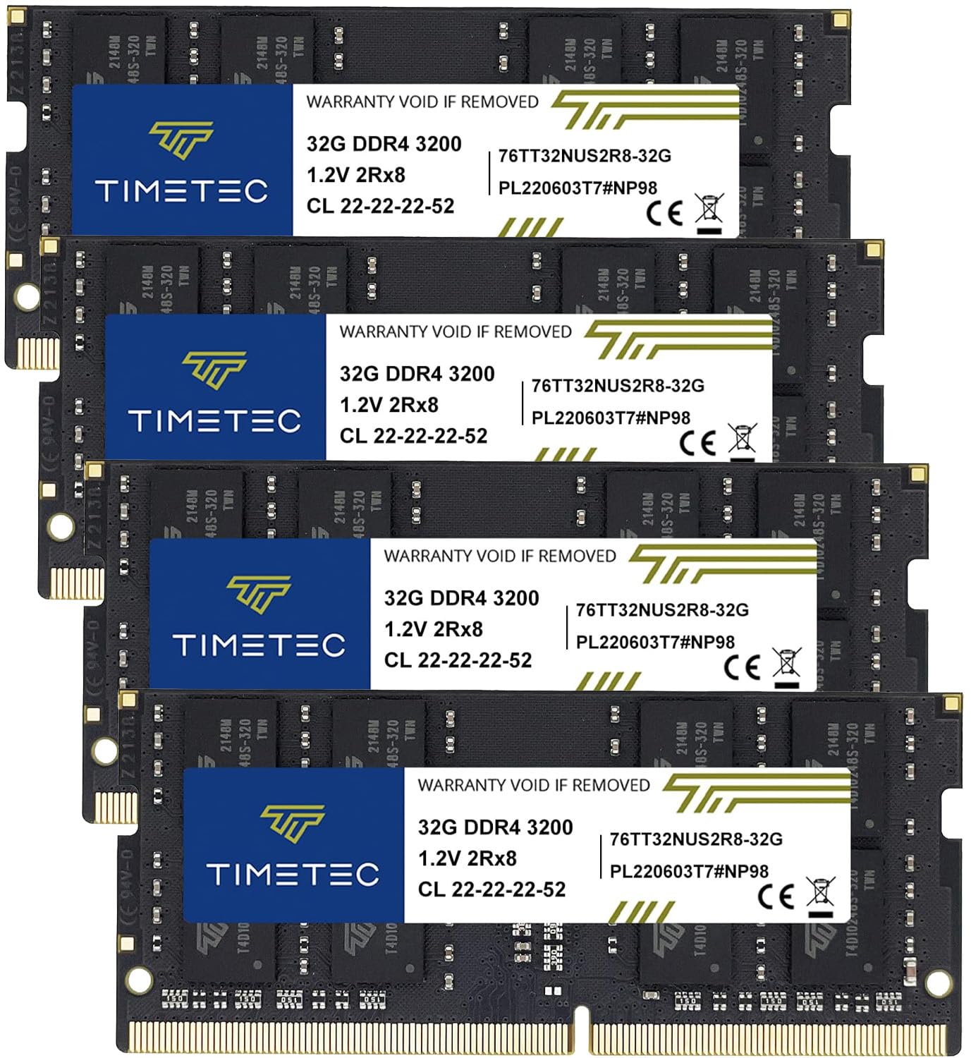 Timetec 128Gb Kit(4X32Gb) Ddr4 3200Mhz Pc4 25600 Non Ecc Unbuffered 1.2V Cl22 2Rx8 Dual Rank 260 Pin Sodimm Compatible With Amd