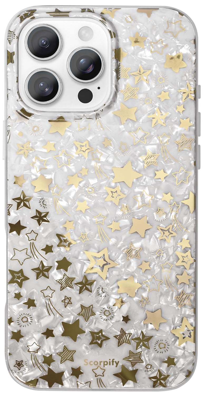 Scorpify For Iphone 16 Pro Case [Compatible With Magsafe] With Shining Pearl Star Design, Cute Clear Magnetic Phone Cover For Wo