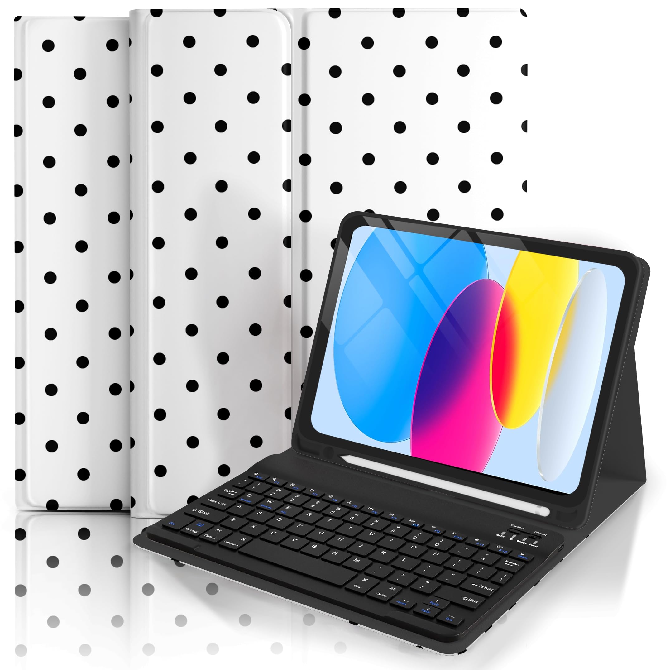 TopPerfekt Case Keyboard for iPad Gen 11th (A16) 11inch 2025 / 10th 10.9inch 2022, Cute Polka Dot Stylish Aesthetics Design Co