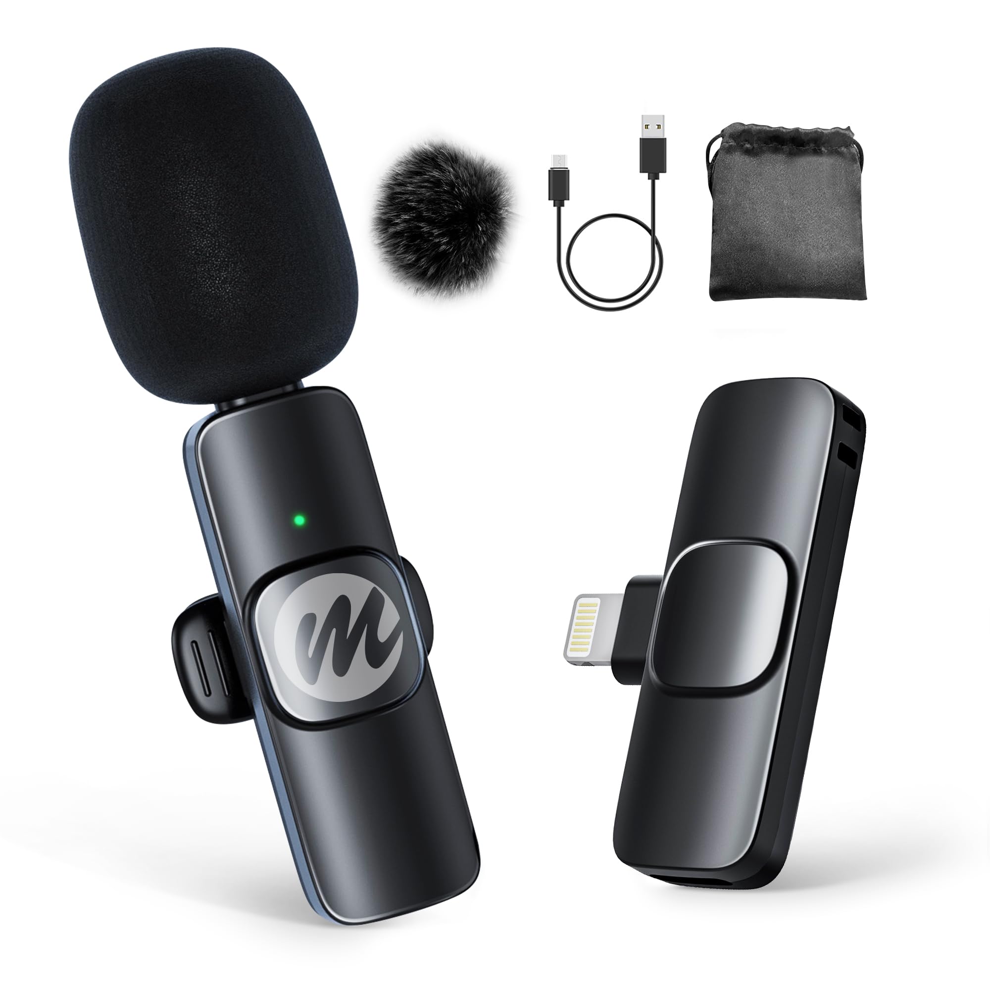 Moman Wireless Lavalier Microphone For Iphone, Clip On Microphone For Video Recording Interview Podcast Vlog Youtube, Wireless L