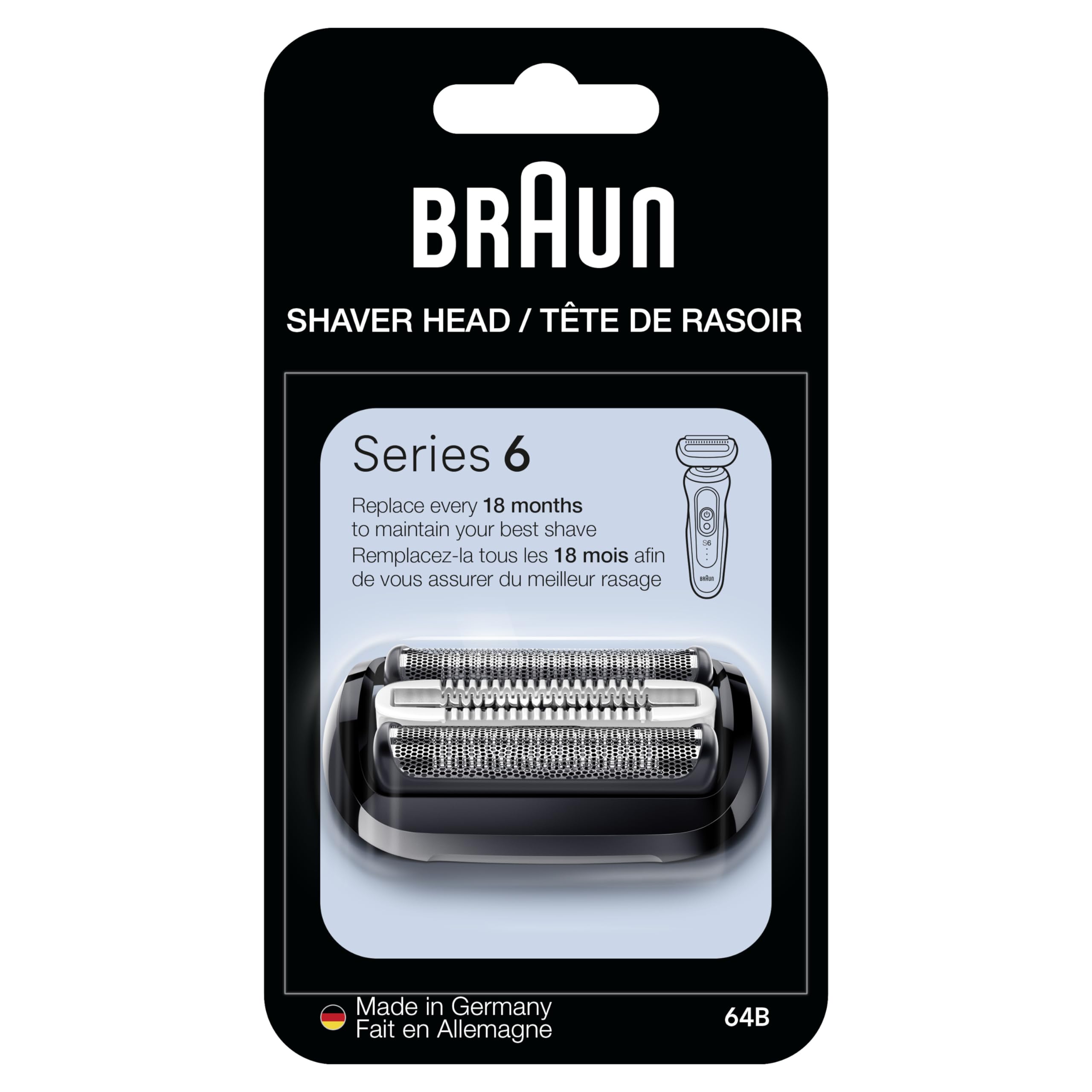 Braun Series 6 Electric Shaver Replacement Head With Sensitive Skinguard, Easily Attach Your Shaver Head, Compatible With New Ge