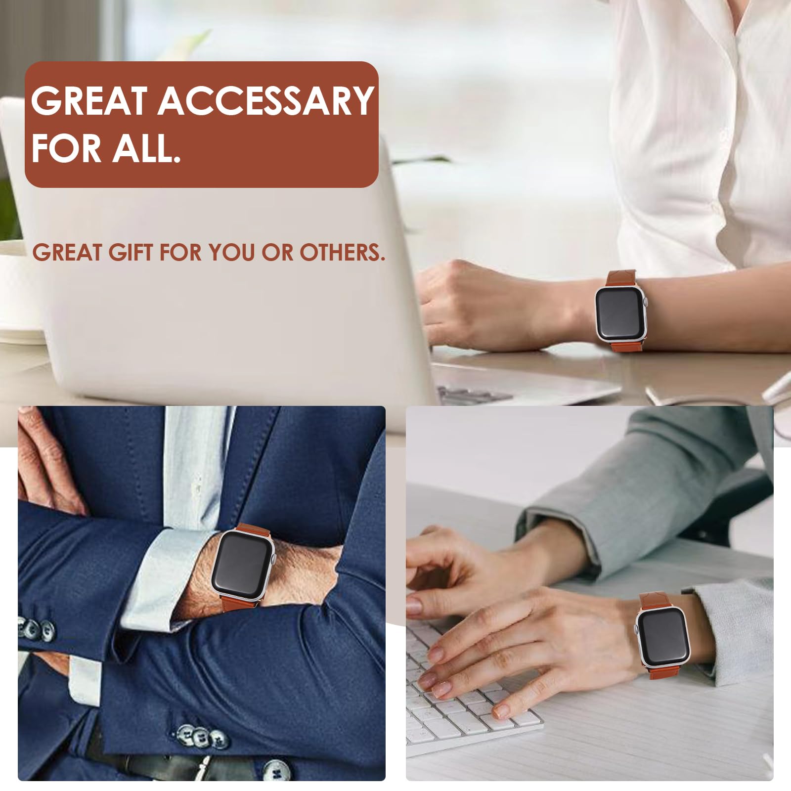 Designer Watch Band Compatible With Apple Watch Band 49Mm 45Mm 44Mm 42Mm For Women And Men, Luxury Leather Strap Replacement Pla