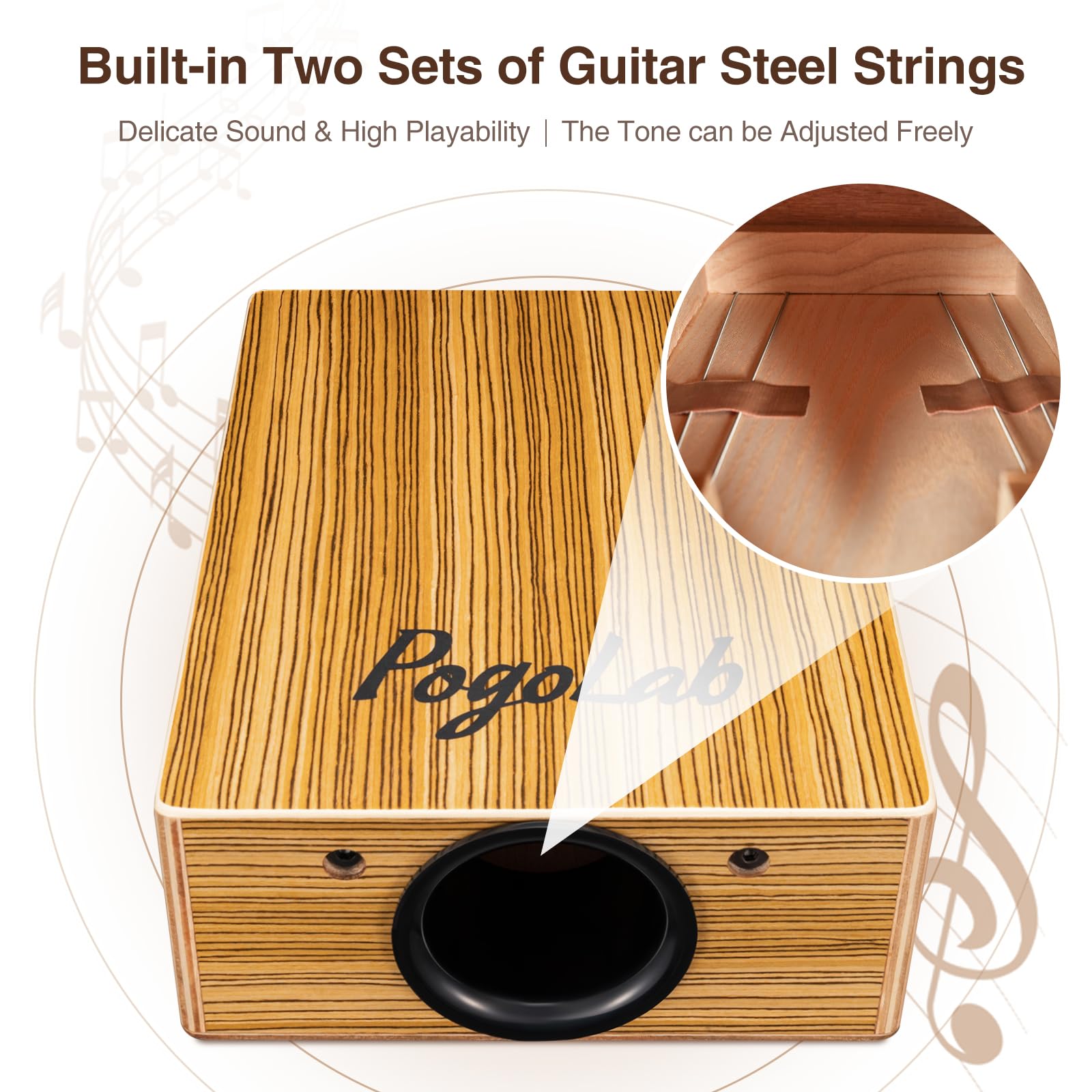 Pogolab Travel Cajon Drum, Portable Adjustable Tone Thick Wooden Cajon With Adjustable Strap & Storage Bag, Musical Hand Drum Wi