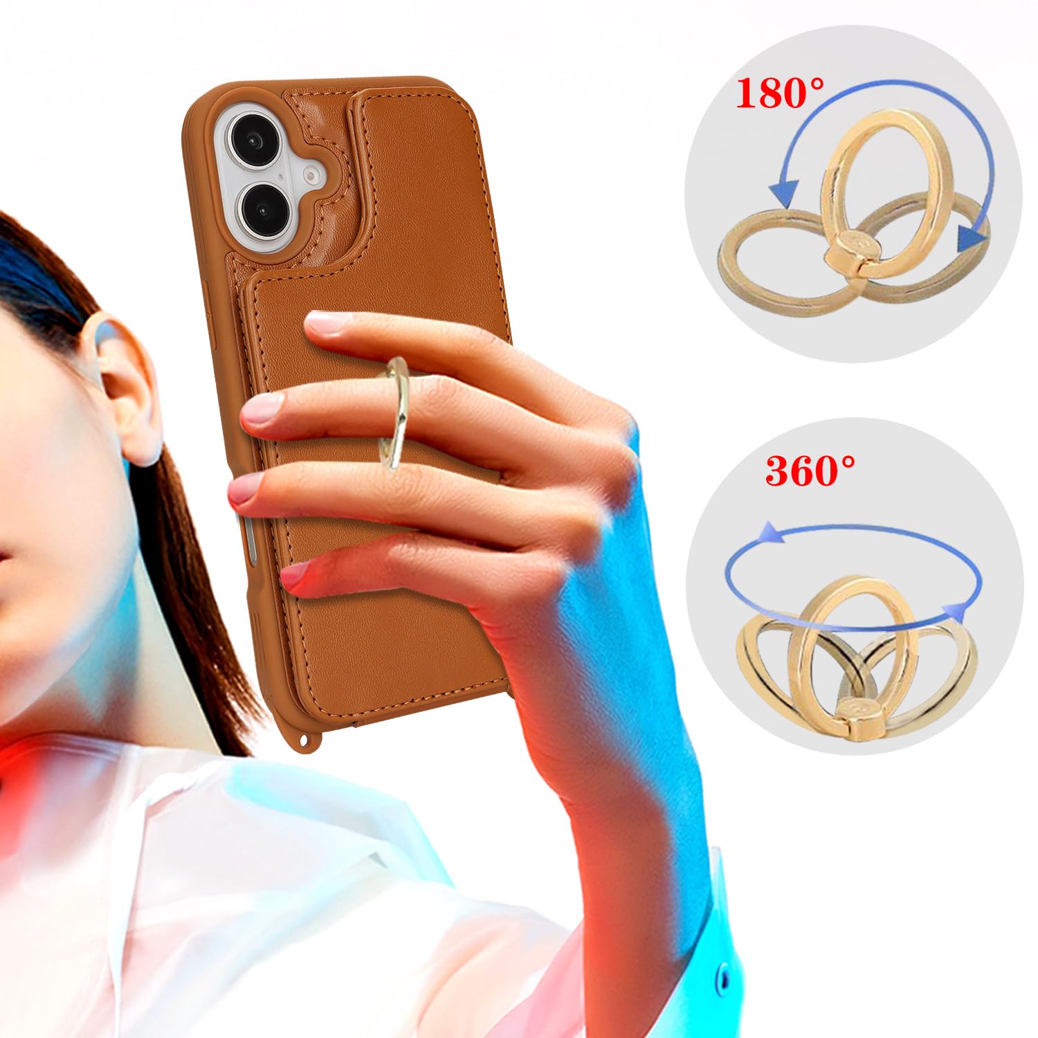 Lipvina For Iphone 16 Case With Card Holder And Strap For Women,Crossbody Lanyard,Ring Stand,Snap Clasp,Cute Phone Wallet Cases