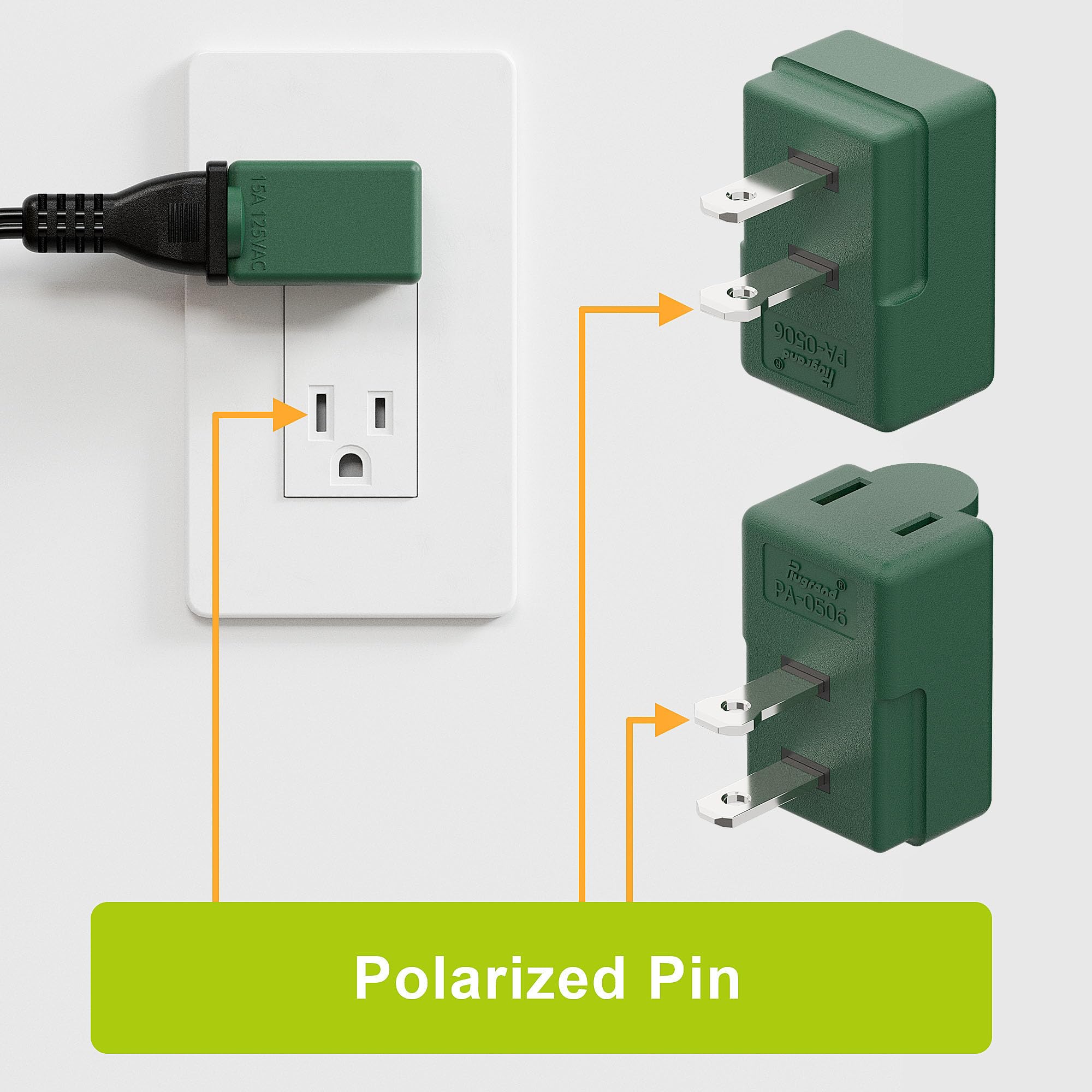 2 Prong 90 Degree Ac Adapter, Plugrand Nema 1 15P To 1 15R Left Angled Adapter, Polarized 2 Prong L Type Adapter, Vertical Nema