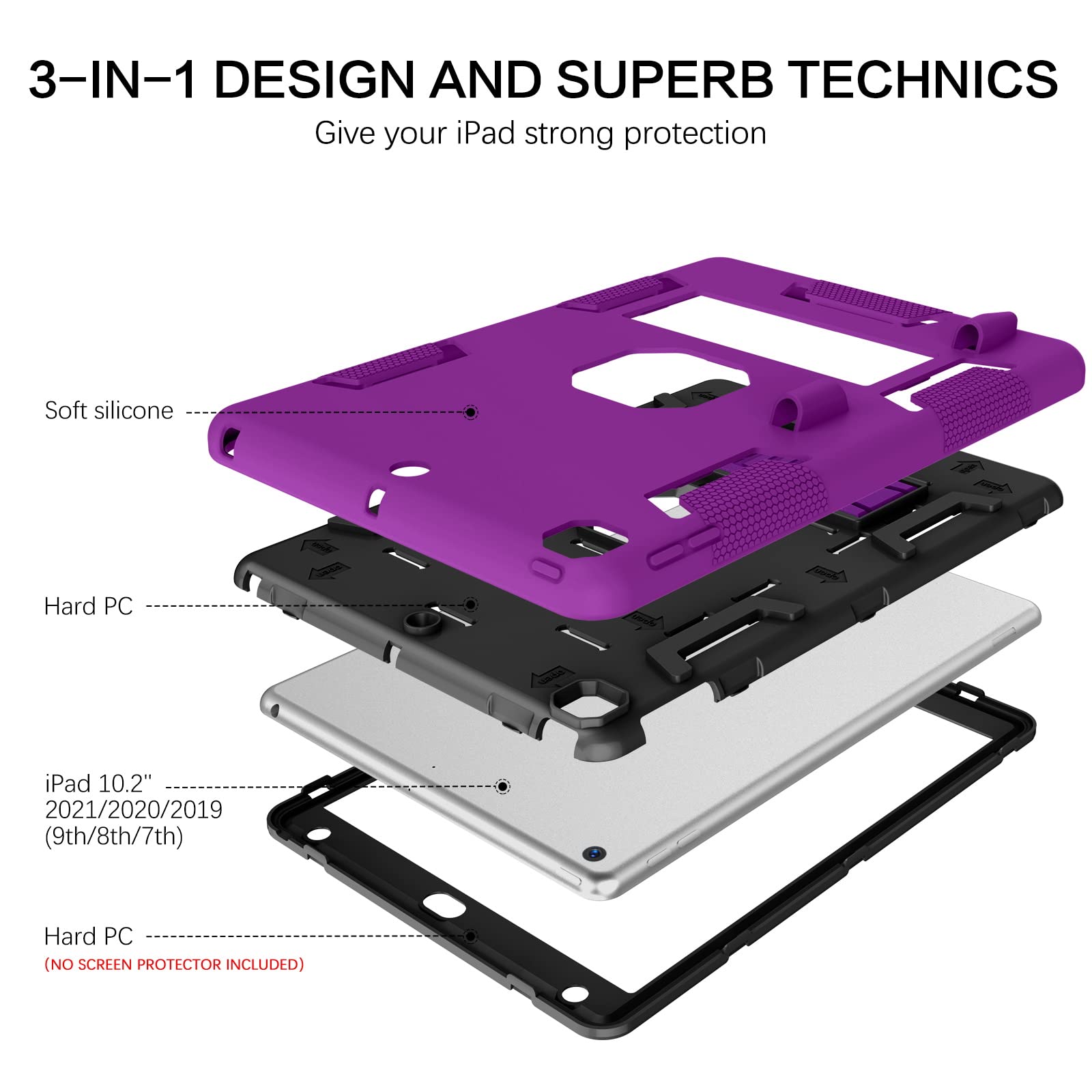 Veningo Ipad 9Th Generation Case, Ipad 8Th Gen Case,Ipad 7Th Gen Case,Ipad 10.2 2021/2020/2019 Case, 3 In 1 Heavy Duty Rugged Sh