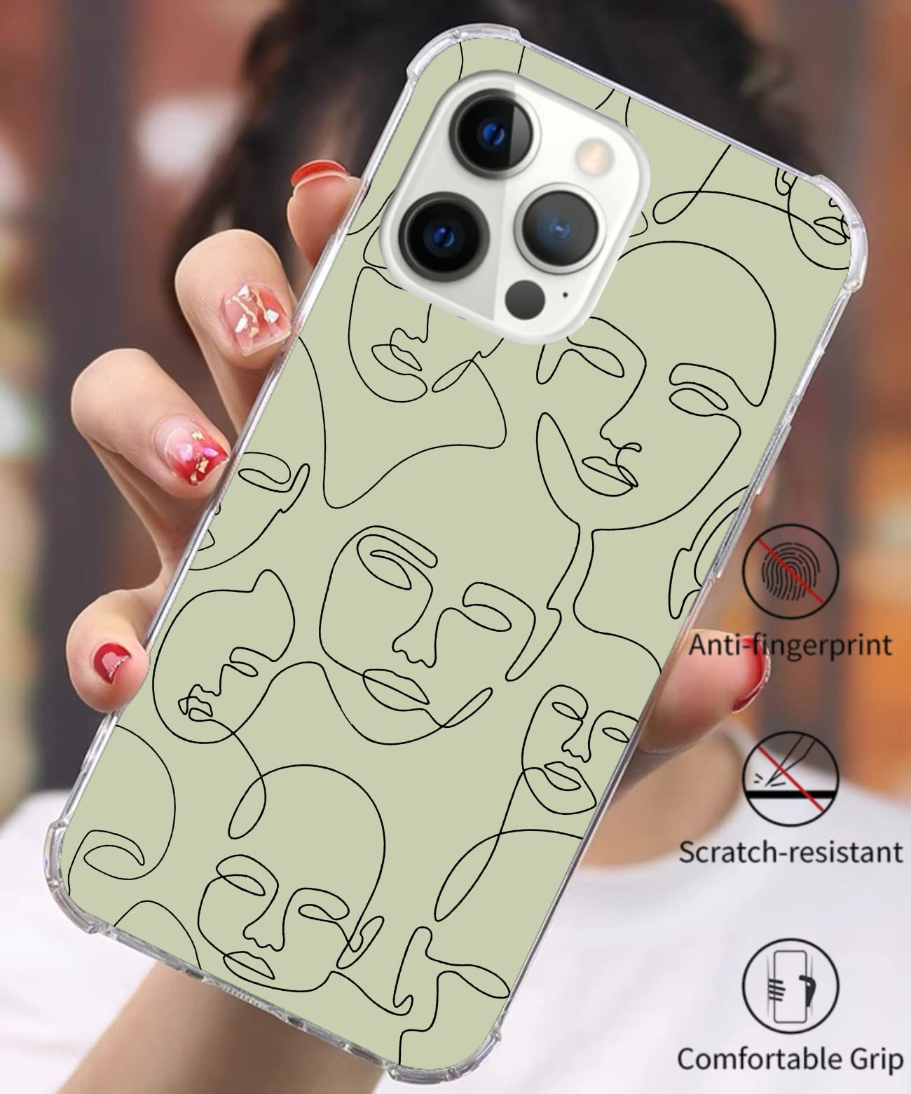 WidofvSpky iPhone 12/12 Pro One Line Art Face Green Soft TPU Phone Case