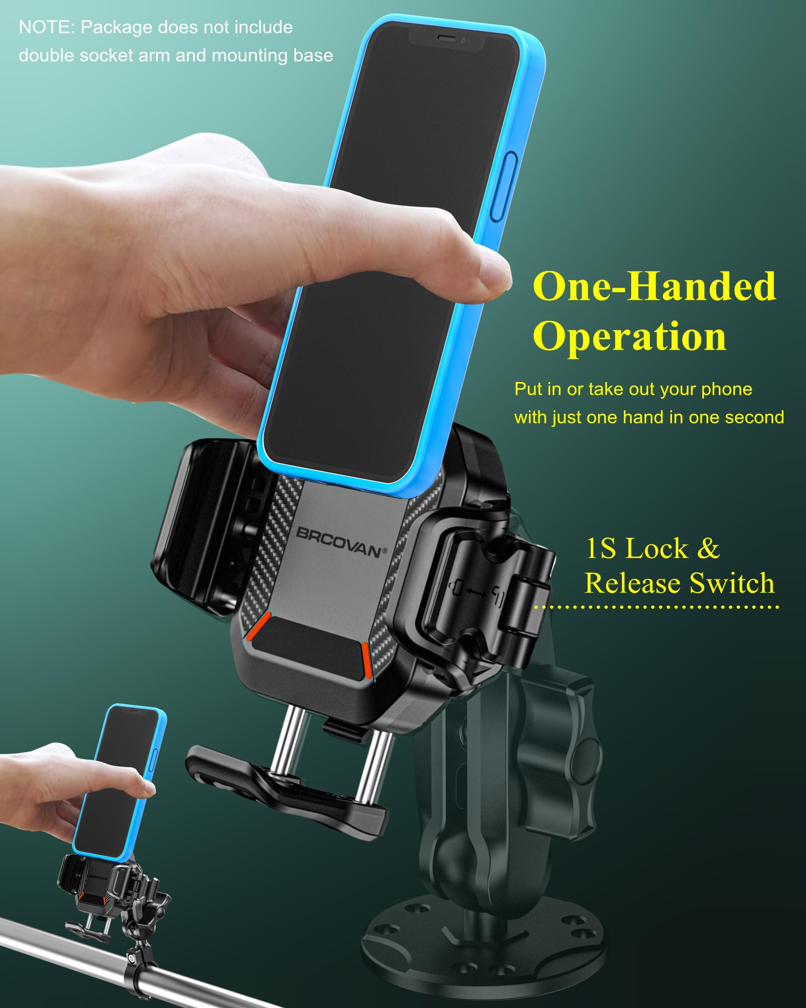 Brcovan 1'' Ball Phone Mount Holder With Vibration Dampener, Compatible With Ram Mounts B Size Double Socket Arm, Adjustable Fit