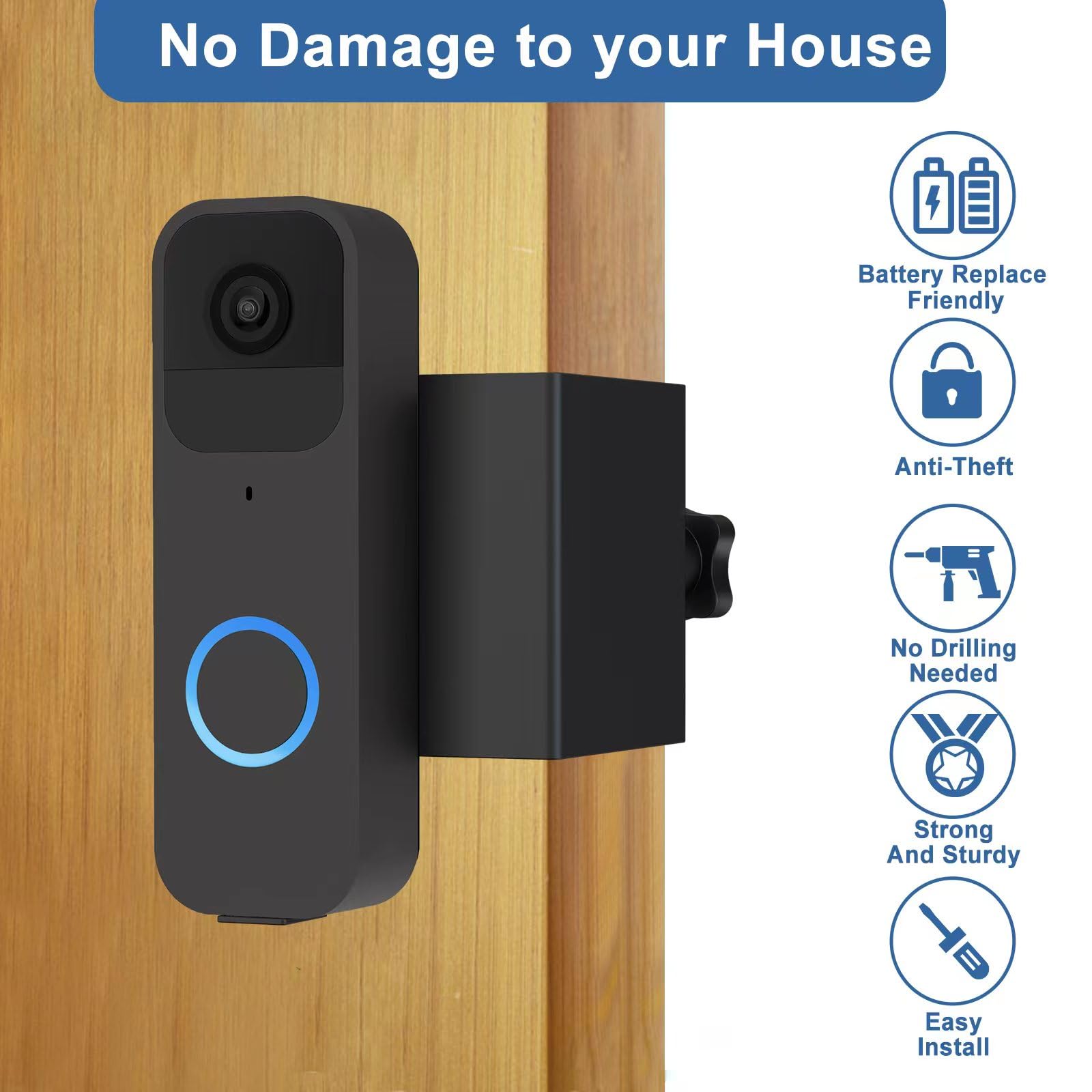 Anti Theft Blink Doorbell Mount No Drill, No Cover Not Block Widen Edge Anti Bending Blink Doorbell Camera Mount, Renter Friendl