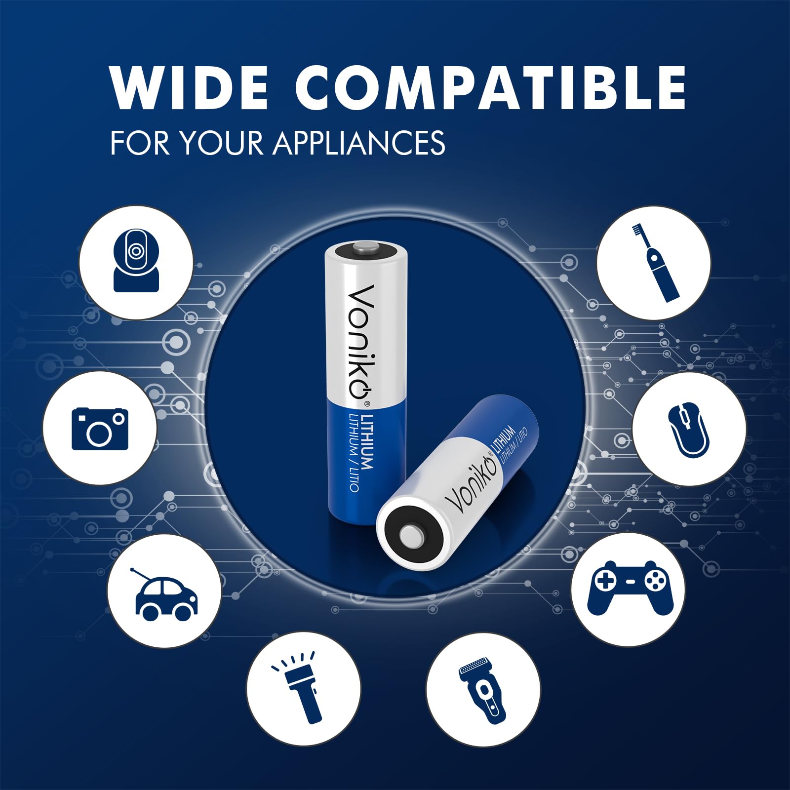 Voniko Aa Batteries, 12 Pack 1.5V Lithium Aa Batteries-High Performance Double A Long Lasting Battery For Flashlight, Toys, Remo