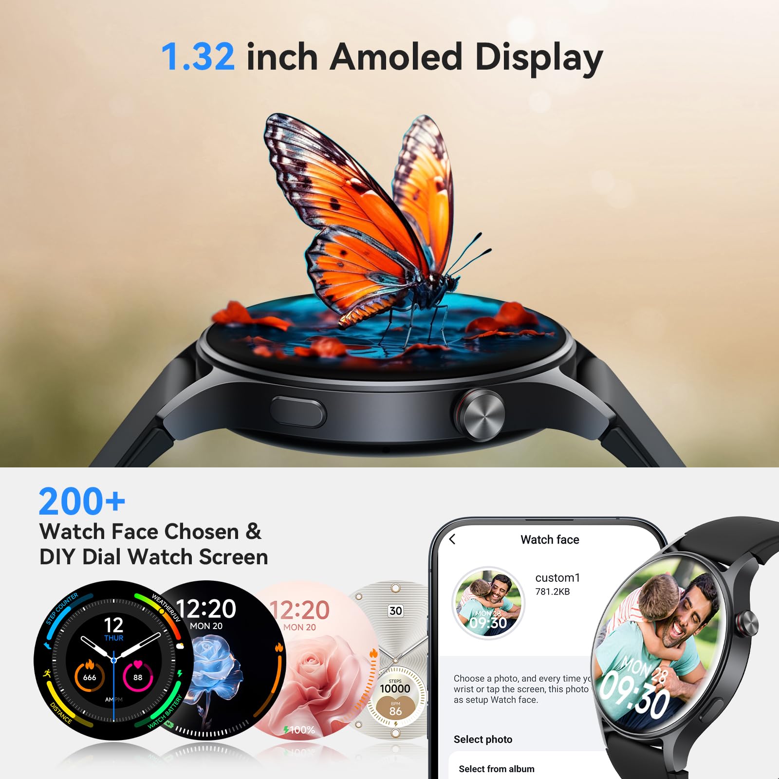 Aeac Smart Watch For Men Women, Amoled Ultra Clear Screen Fitness Trackers With Heart Rate/Sleep/Spo2 Monitor, Smartwatch For Ip