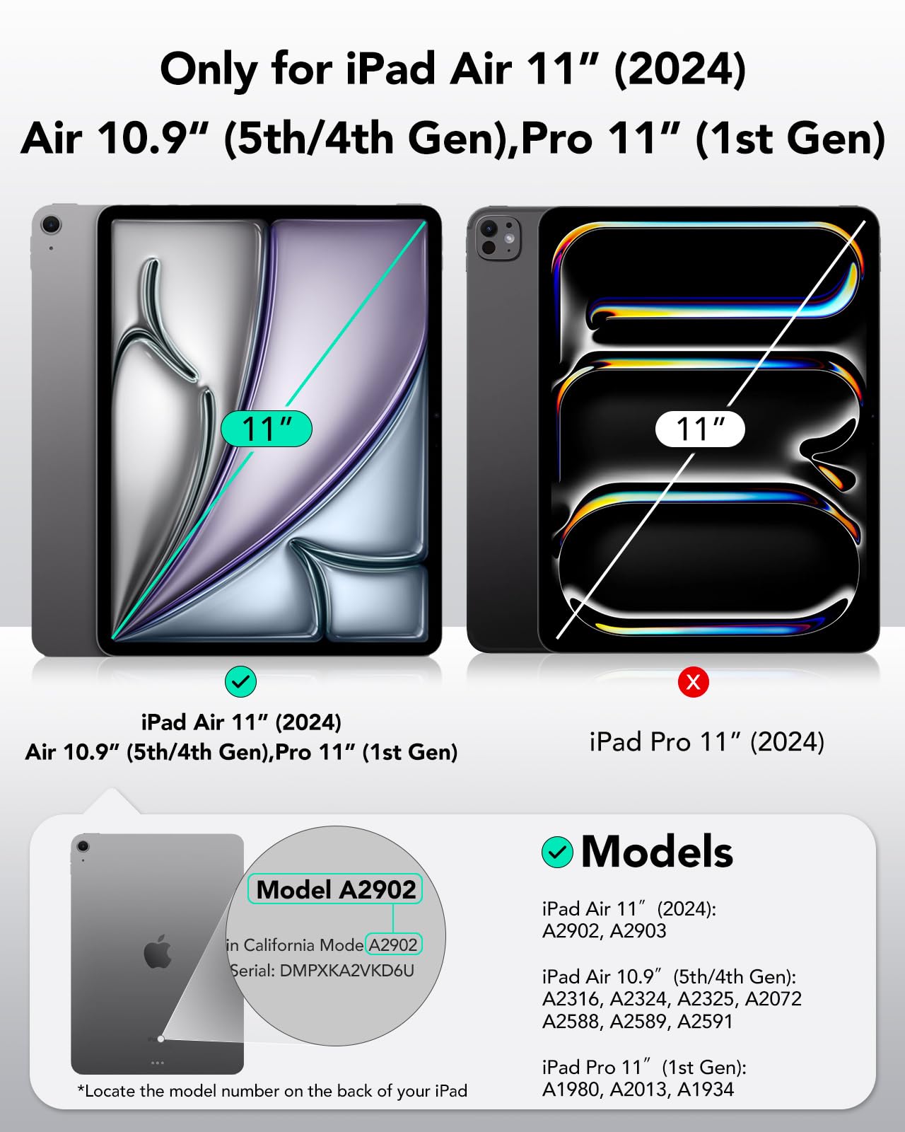 Esr For Ipad Air 11 Inch Case M3/M2 (2025/2024), Ipad Air 5Th/4Th Gen (2022/2020), Powerful Magnetic Attachment, Slim Trifold Stand Case, Auto Wake/Sleep, Durable Protection, White