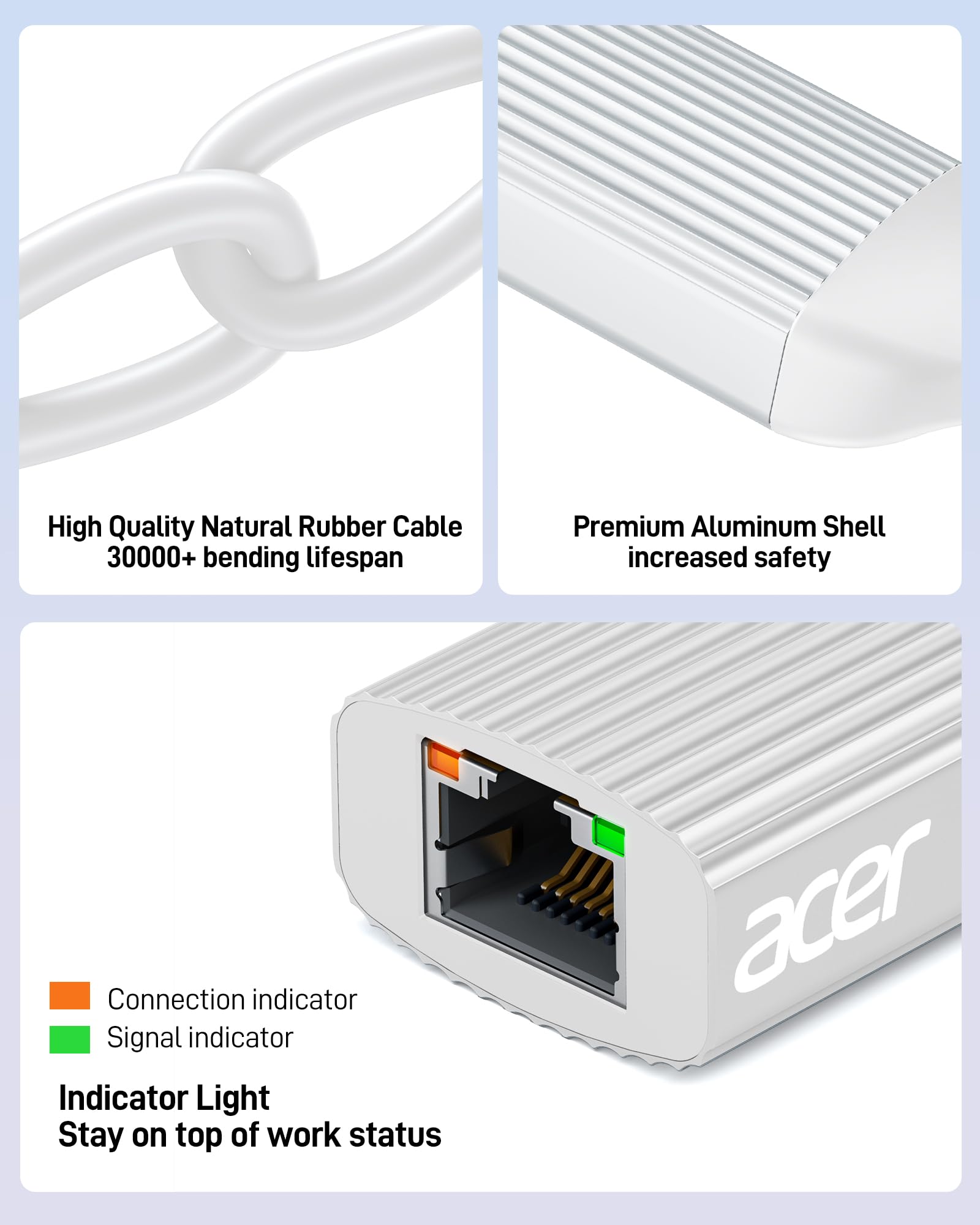 Acer Usb C To Ethernet Adapter, Gigabit Rj45 To Usb 3.0 Type C Ethernet Lan Network Adapter, Portable Thunderbolt 3/4 Adapter Fo