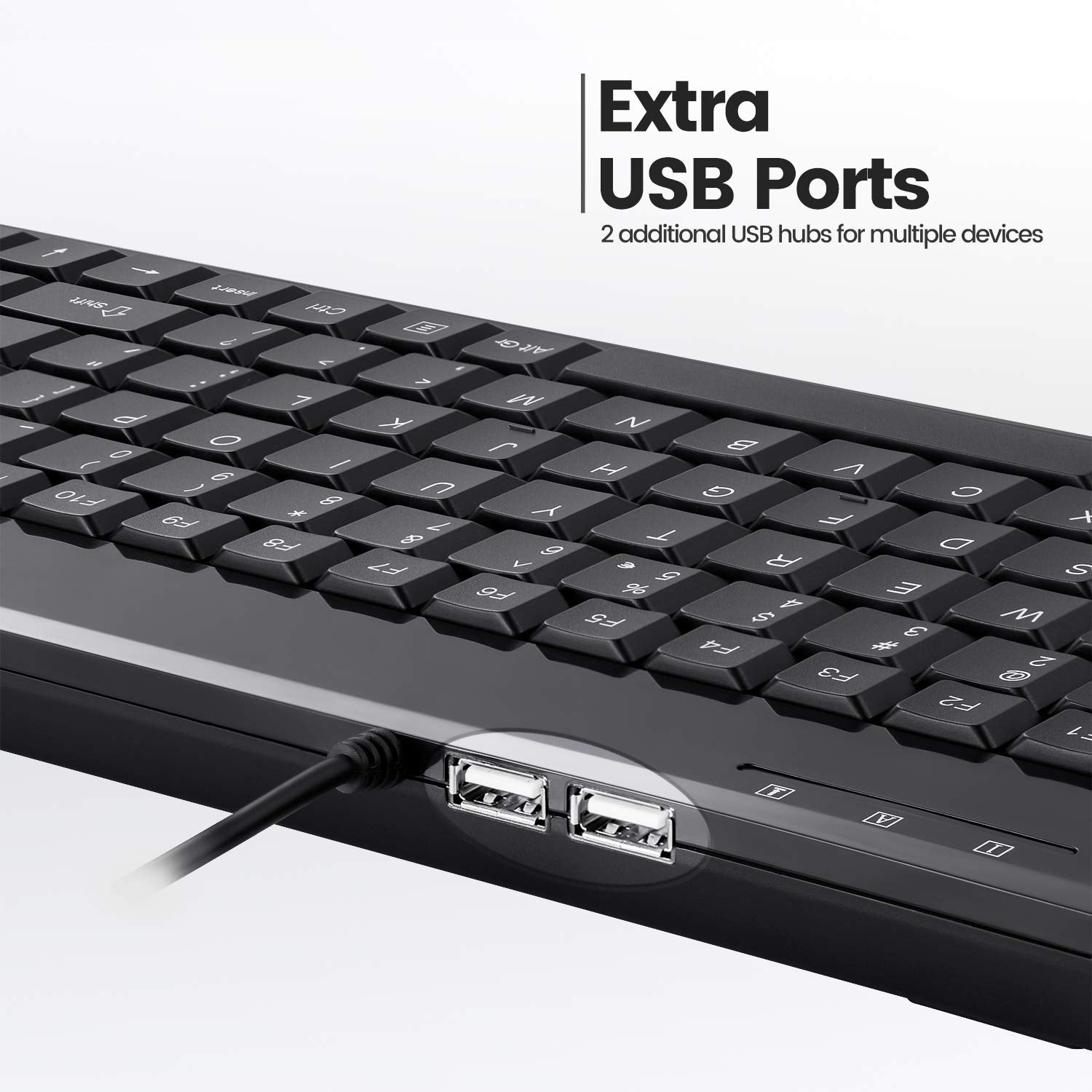 Perixx Periboard 409H Wired Usb Mini Keyboard With 2 Usb Hubs, Black, Us English Layout