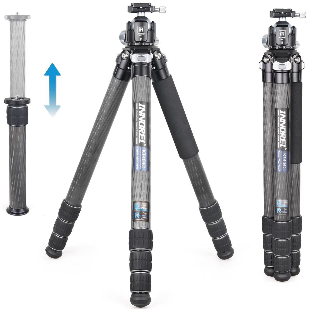 Innorel 10 Layer Carbon Fiber Compact Tripod Kt404C Professional 40Mm Tube Heavy Duty Camera Stand For Digital Dslr Video Camcorder With 52Mm Low Profile Panoramic Ballhead Center Column Load 30Kg