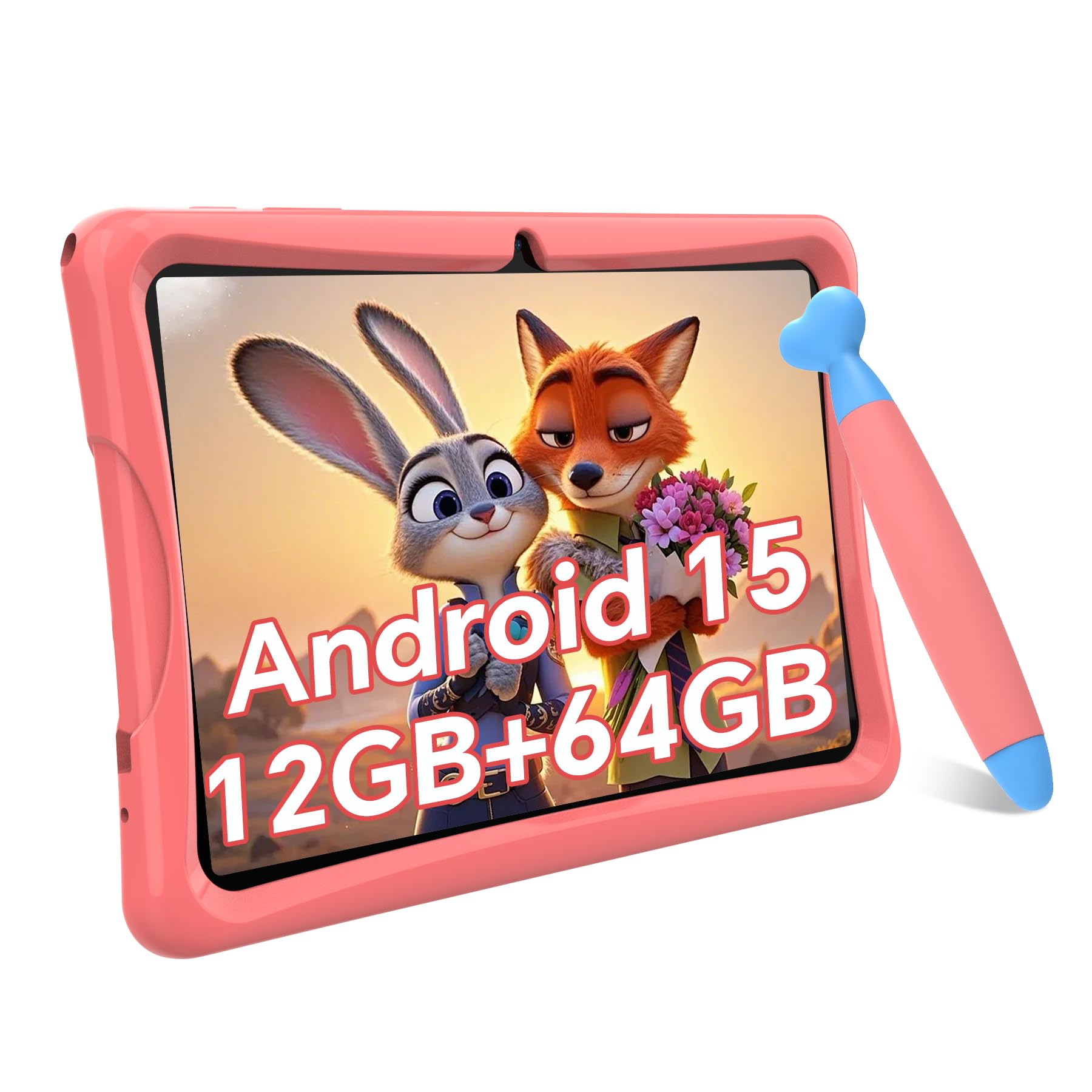 2026 Upgraded Kids Tablet, Android 15 Tablet for Kids Age 3-7, Parental Control, Pre-Installed Educational Apps, Includes EVA Pr