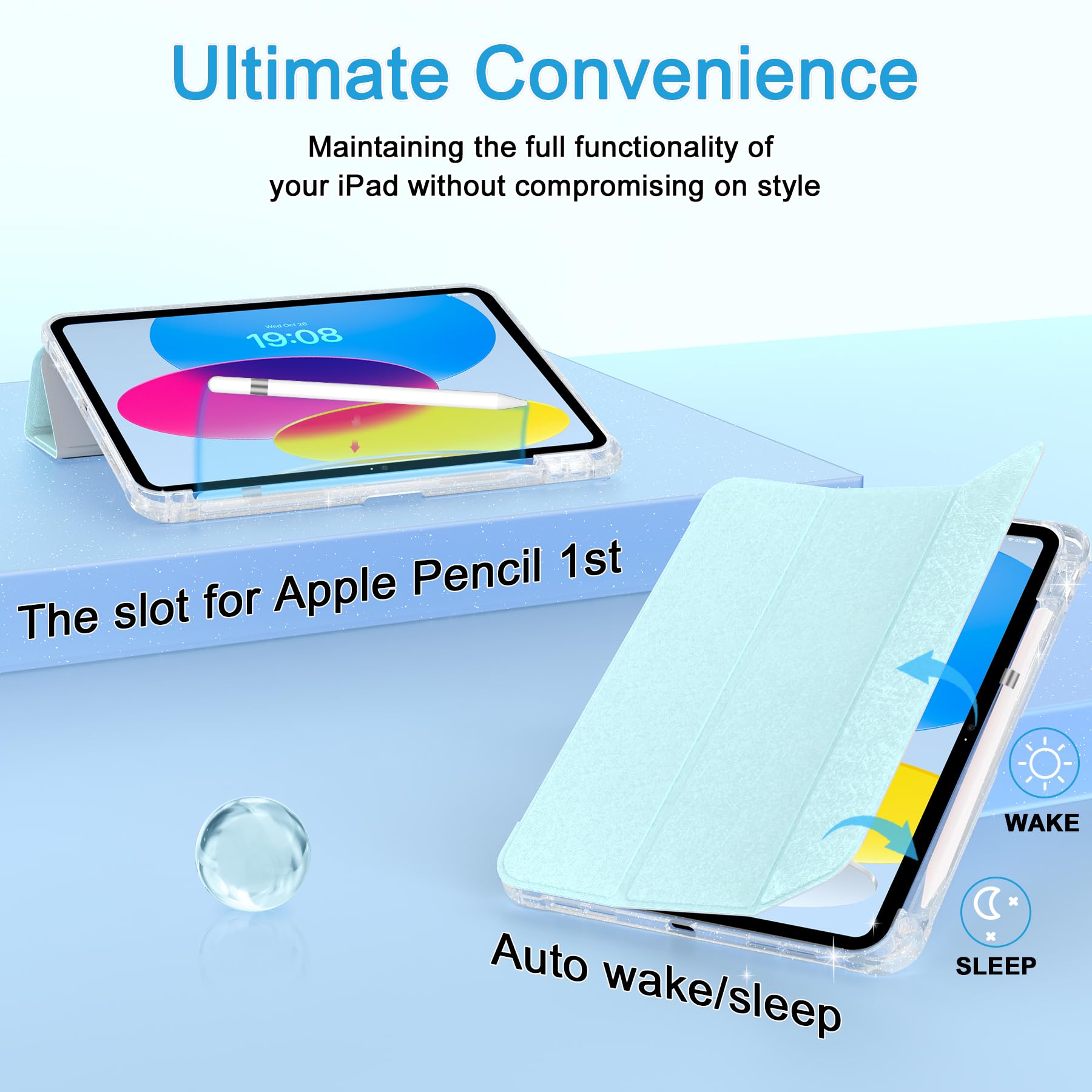 Sevrok New Ipad 10Th Generation Case 2022 10.9 Inch With Pencil Holder, Sparkle Glitter Leather Cover [Support Touch Id And Auto