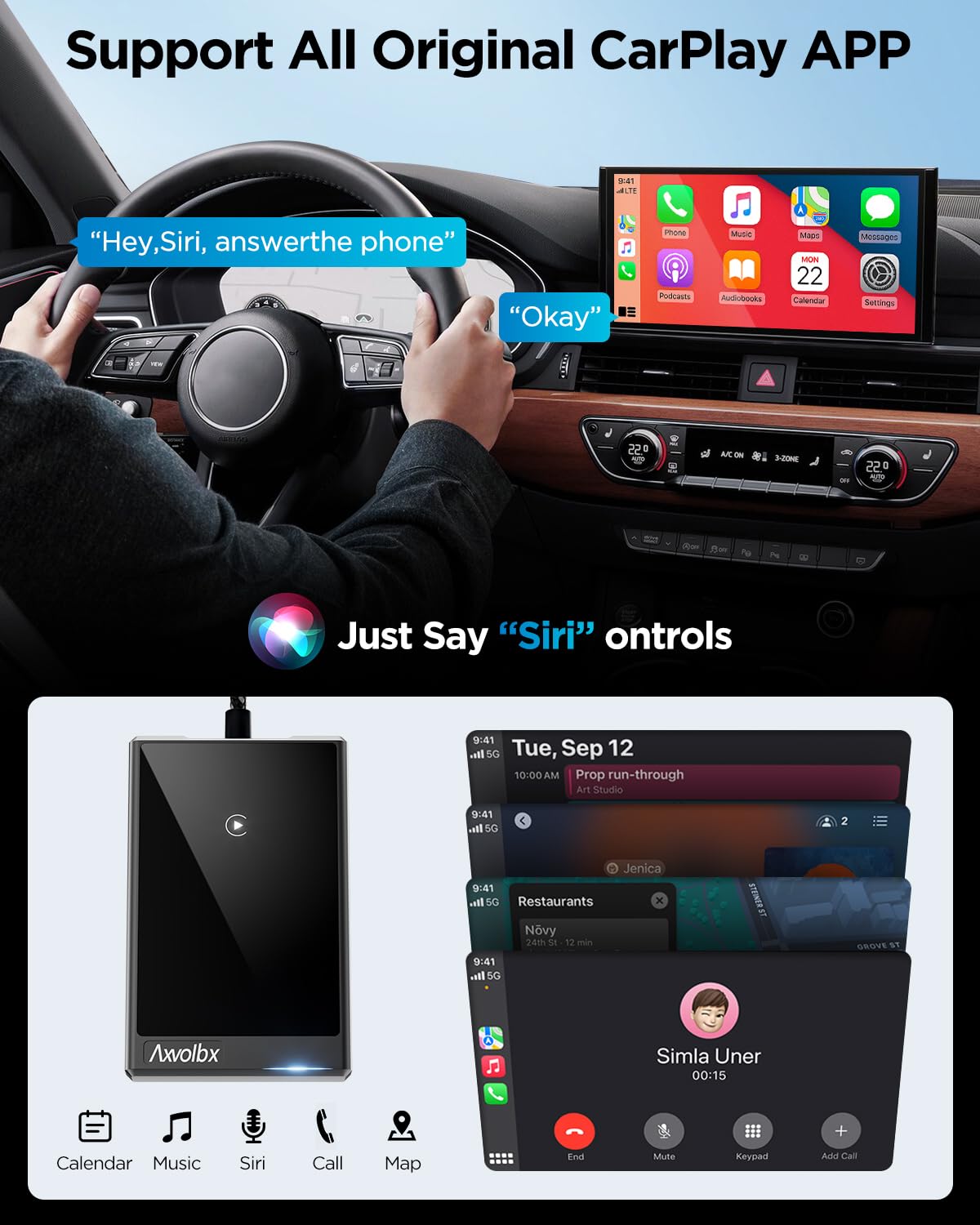 Axvoibx Wireless Carplay Adapter For Iphone,2024 Upgraded Dual Core 5G Chip,Converts Wired To Wireless Carplay Dongle,Fast Conne