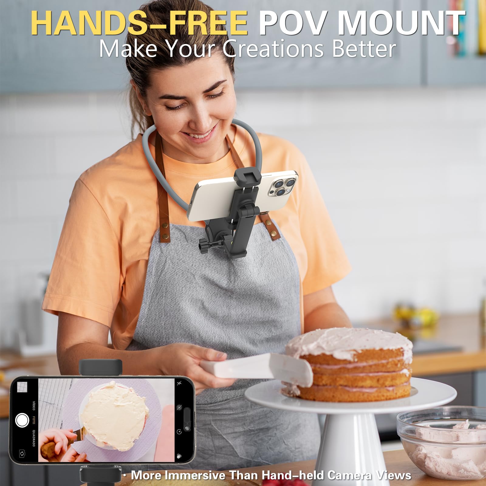 Beviliu Neck Phone Holder For Recording, Hands-Free Pov/Vlog Neck Mount With Phone Clip & Chest Strap For Cooking/Fishing/Video
