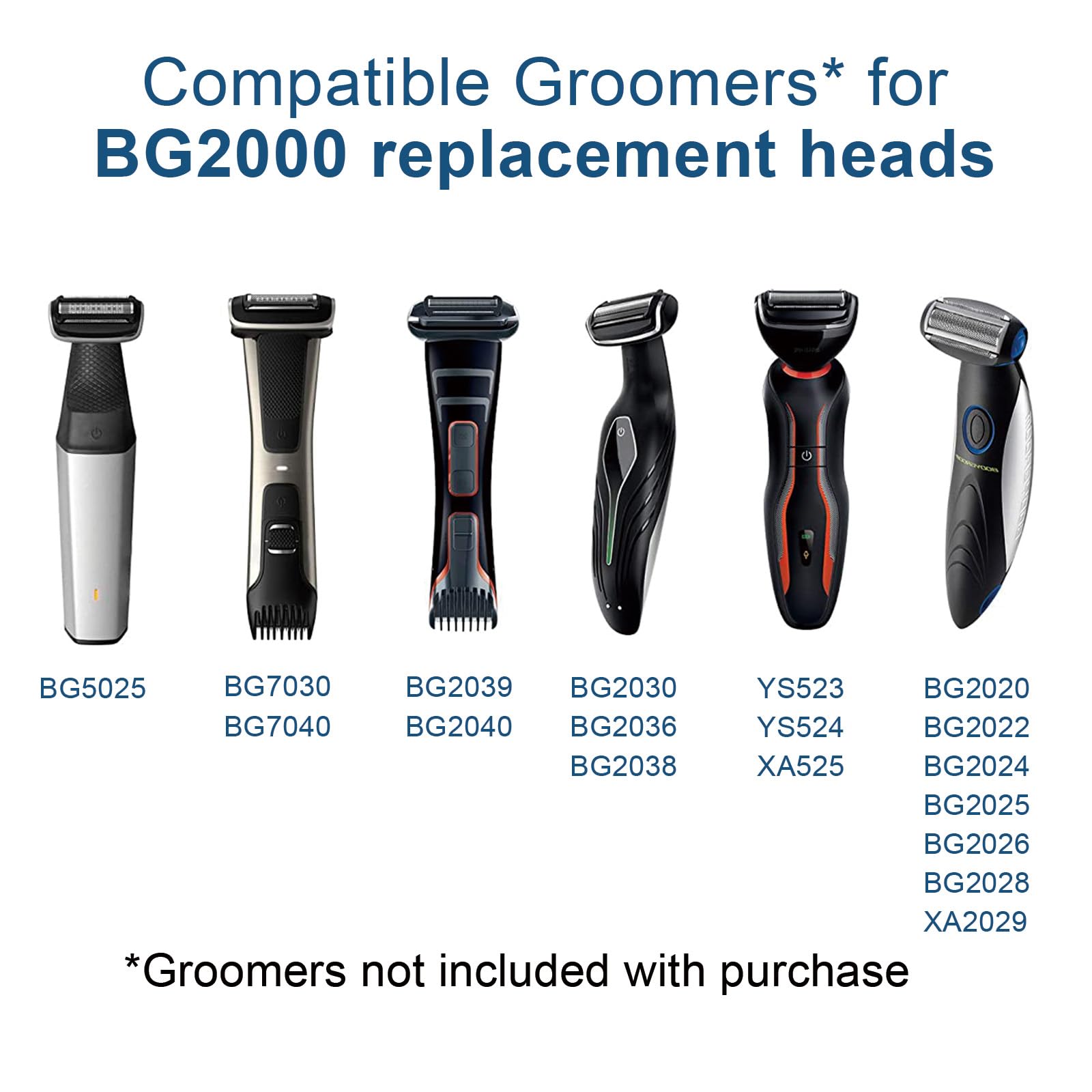 Bg2000 Replacement Head For Bodygroom 7000 Compatible With Bg5025, Bg7030, Bg7040, Bg2030, Bg2040 Replacement Heads, 2 Pc Pack