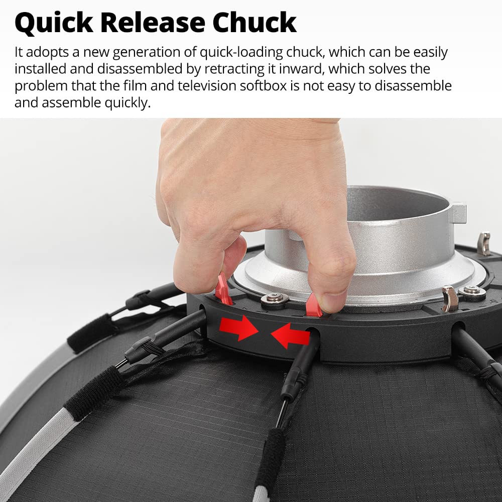 Ambitful Bowens Mount Softbox Quick Installation Softbox + Honeycomb Grid For Studio Strobe Outdoor Photography (25.6'' / 65Cm O