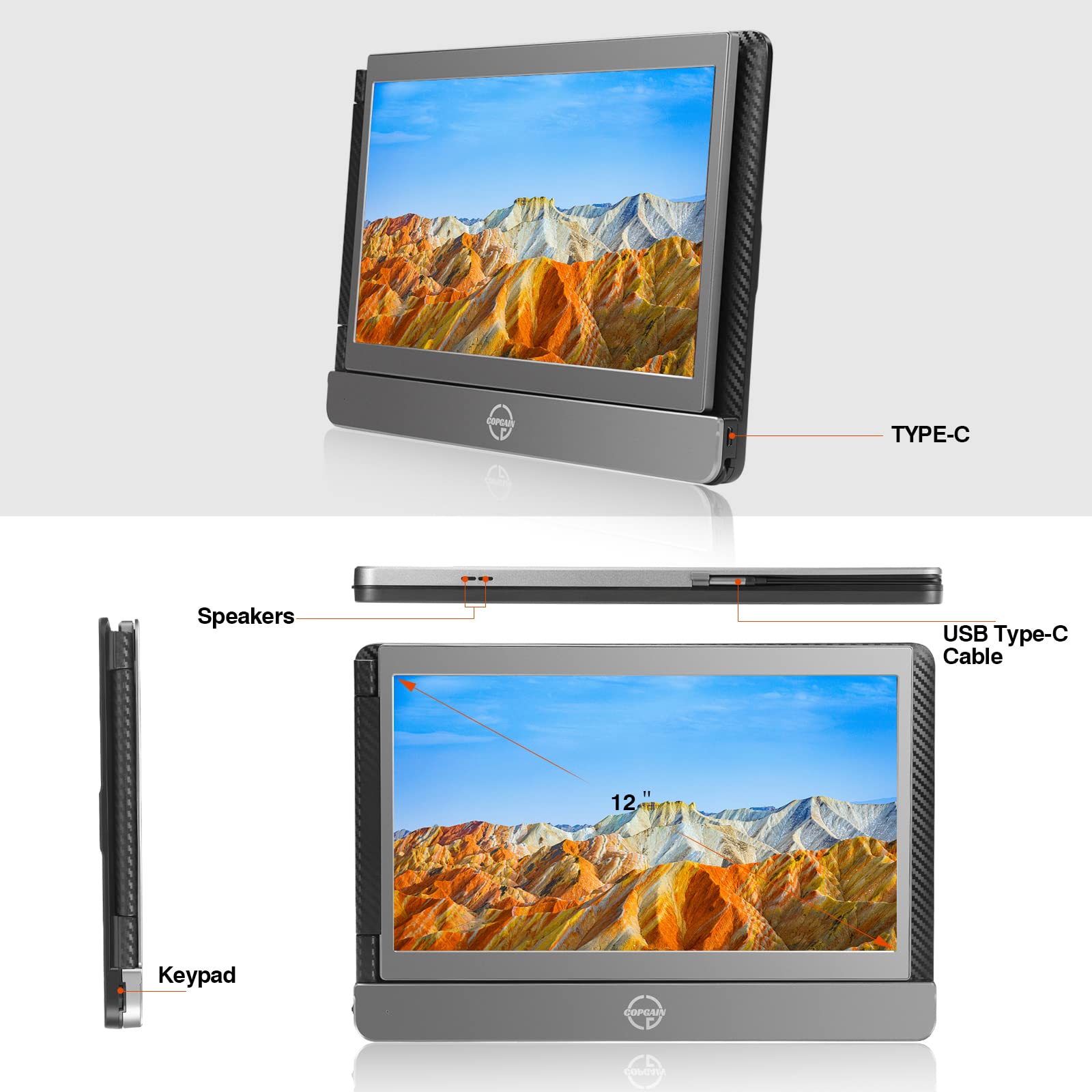 Joyreal Portable Monitor For Laptop Mac Usb Dual Laptop Screen Extender 12'' Fhd 1080P Second Travel Display For 14.2'' Mackbook