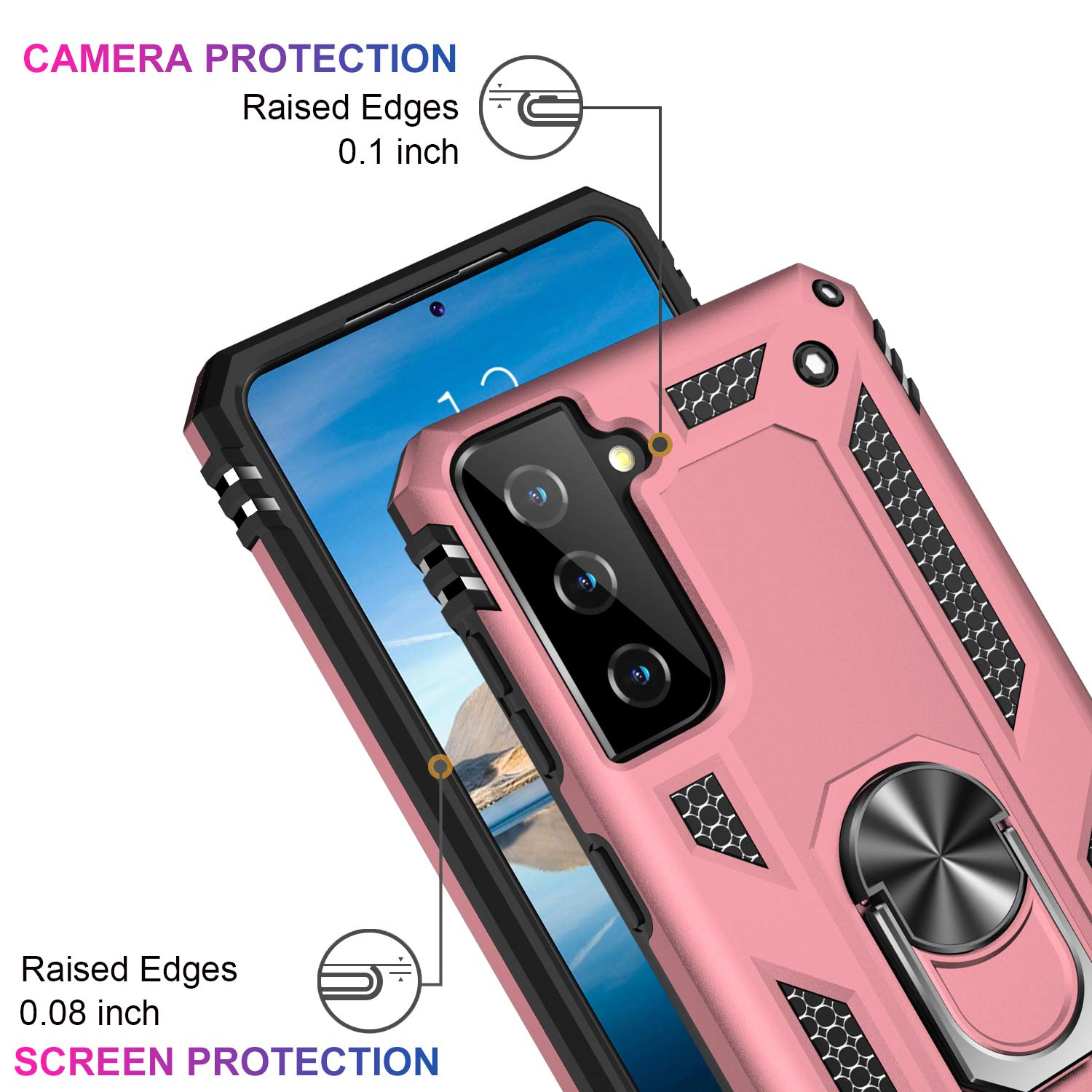 IKAZZ Galaxy S21 Plus Phone Case Military Grade Shockproof Magnetic Kickstand Plastic Rose Gold