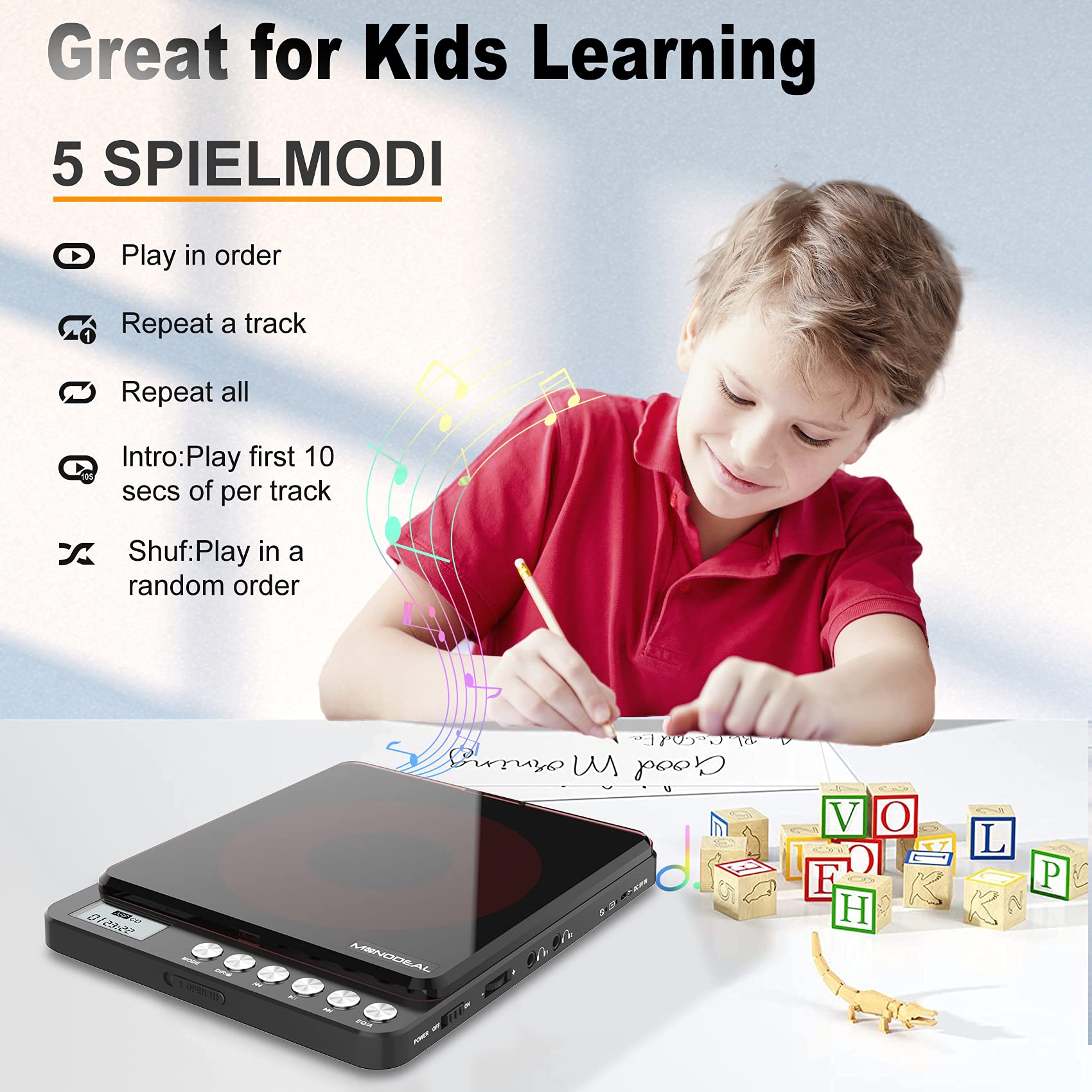 Portable Cd Player With Built In Speakers, Monodeal Rechargeable Cd Player For Car And Personal Use, Small Anti Skip Cd Player W