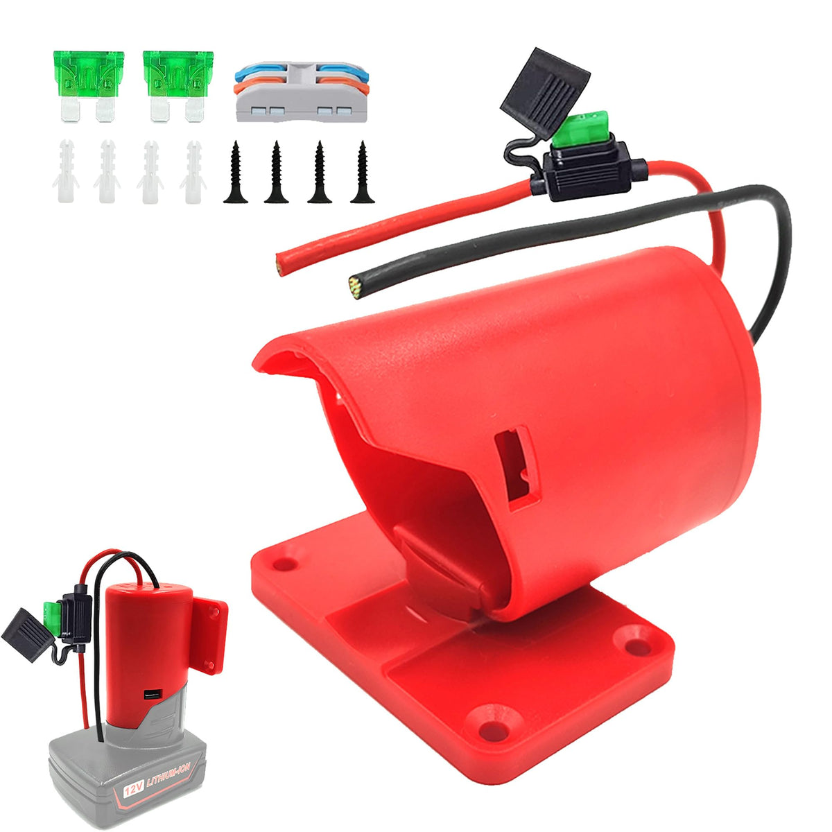 12V Battery Adapter, With Fuse And Wire Terminal,Battery Adapter For 12V,12 Awg Wire Power Wheel Adapter For 12V Dock Power Conn