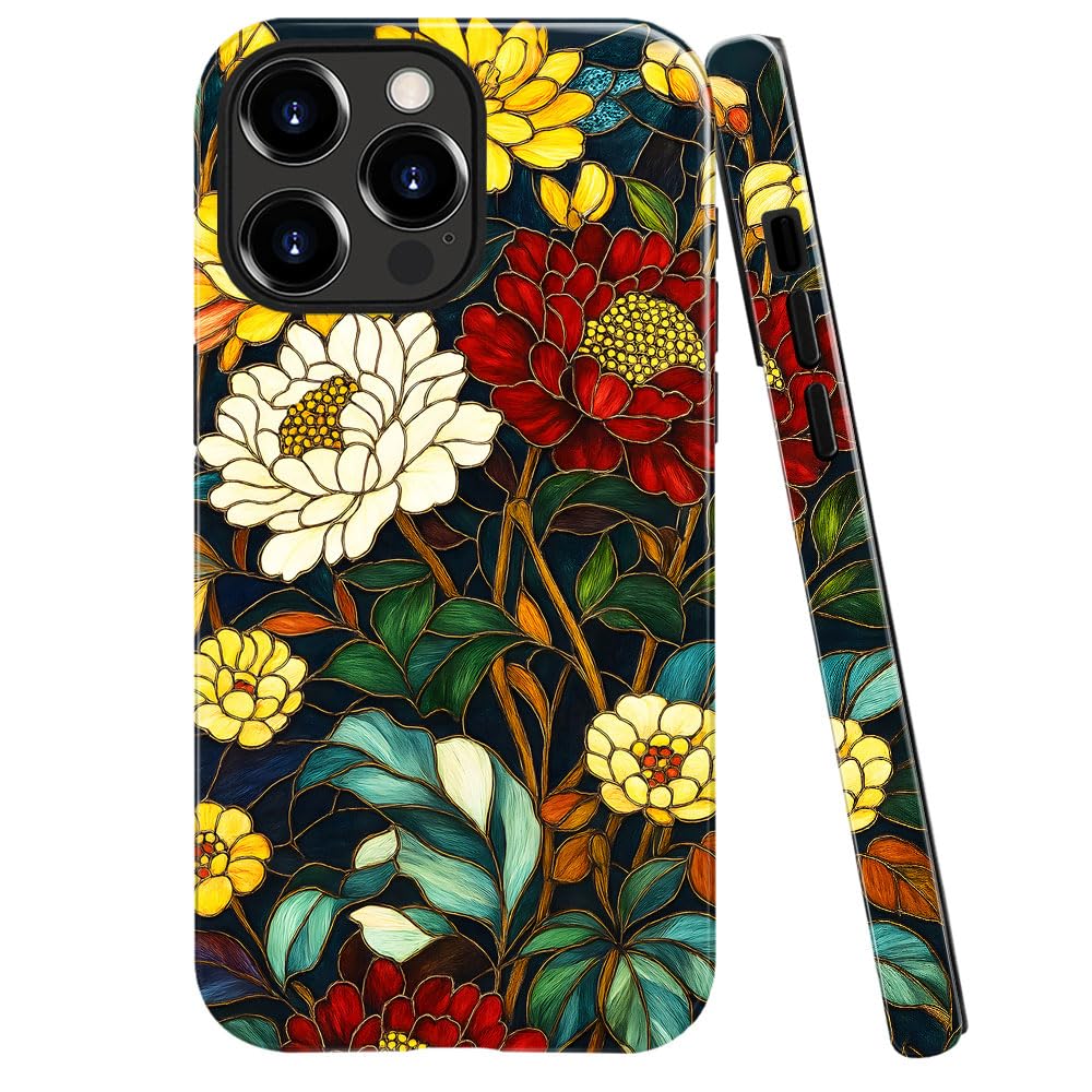 Compatible with iPhone 13 Pro Max,Anti-Scratch Glossy Case Cover,Stained Glass Floral 02