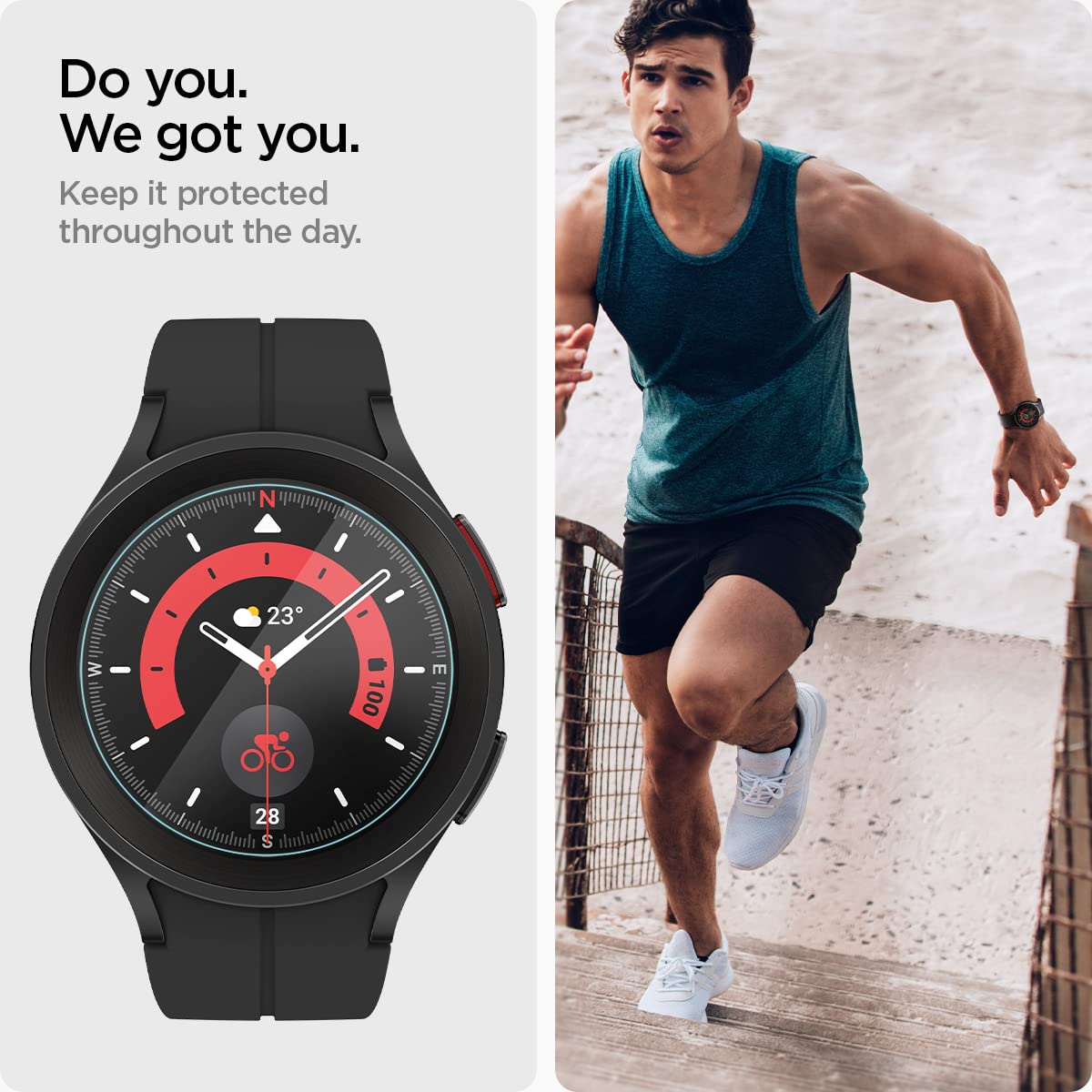 Spigen Tempered Glass Screen Protector [Glastr Ez Fit] Designed For Galaxy Watch 5 Pro   2 Pack