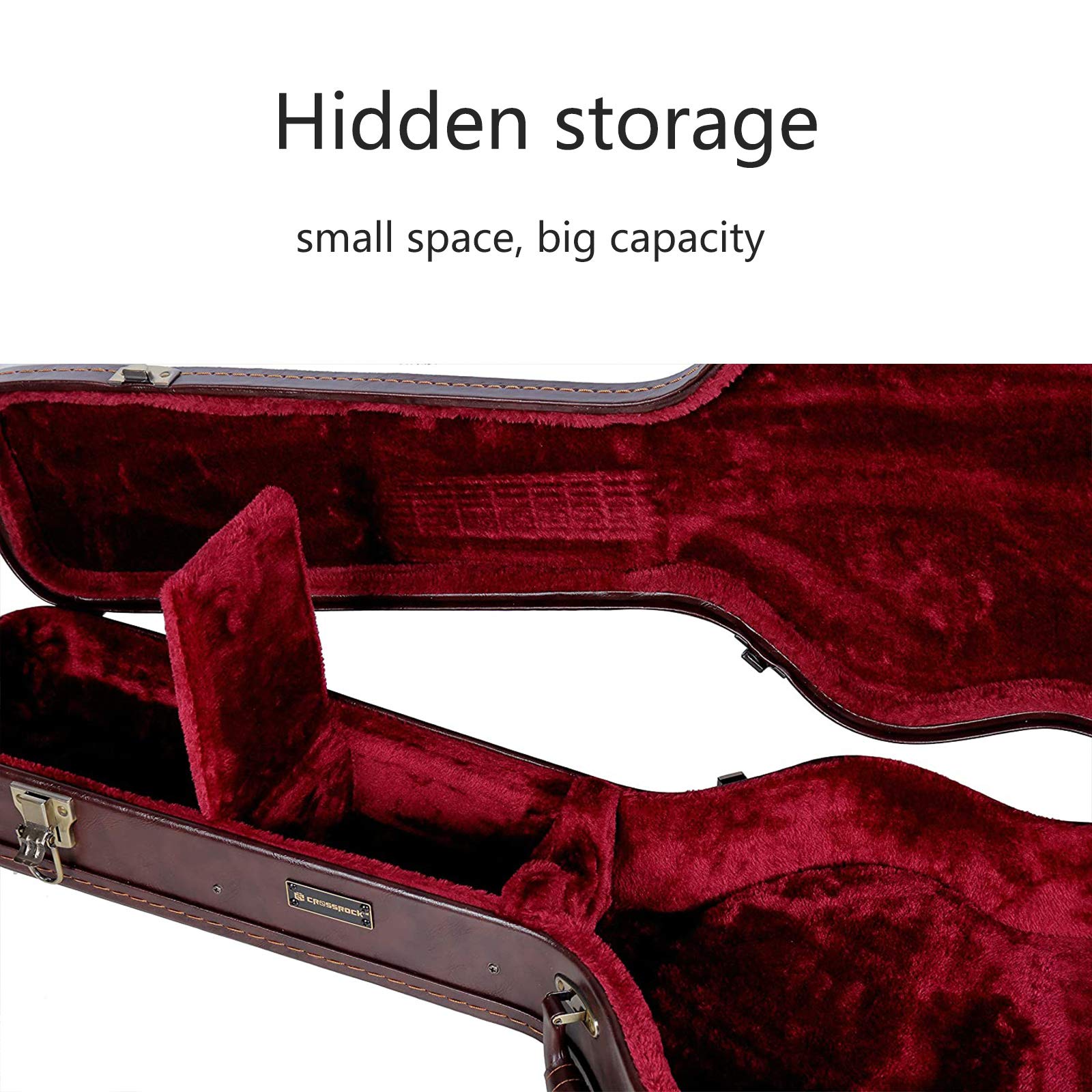 Crossrock Hard-Shell Wood Case For 17    Archtop Acoustic Jazz Guitars-Stainless Steel Latches, Sponge Lining, Metal Feet, Stora
