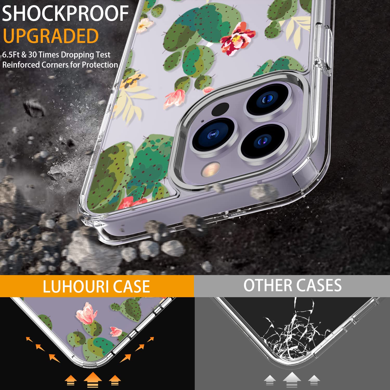 Luhouri For Iphone 15 Pro Case With Screen Protector   Crystal Clear Cover   Fashionable Pattern Design   Wireless Charging   Sl