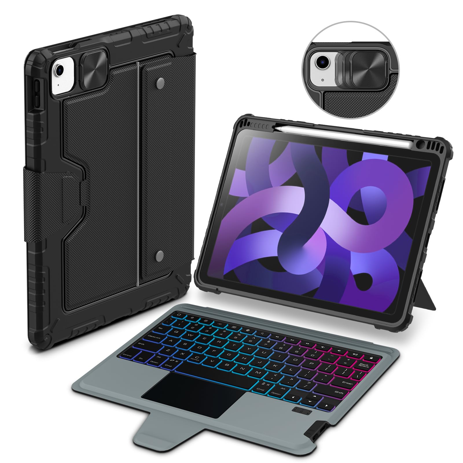 Nillkin Ipad Air 5Th Generation Case With Keyboard Backlight, Detachable Kickstand,Pencil Holder, Trackpad, Backlit Laptop Style