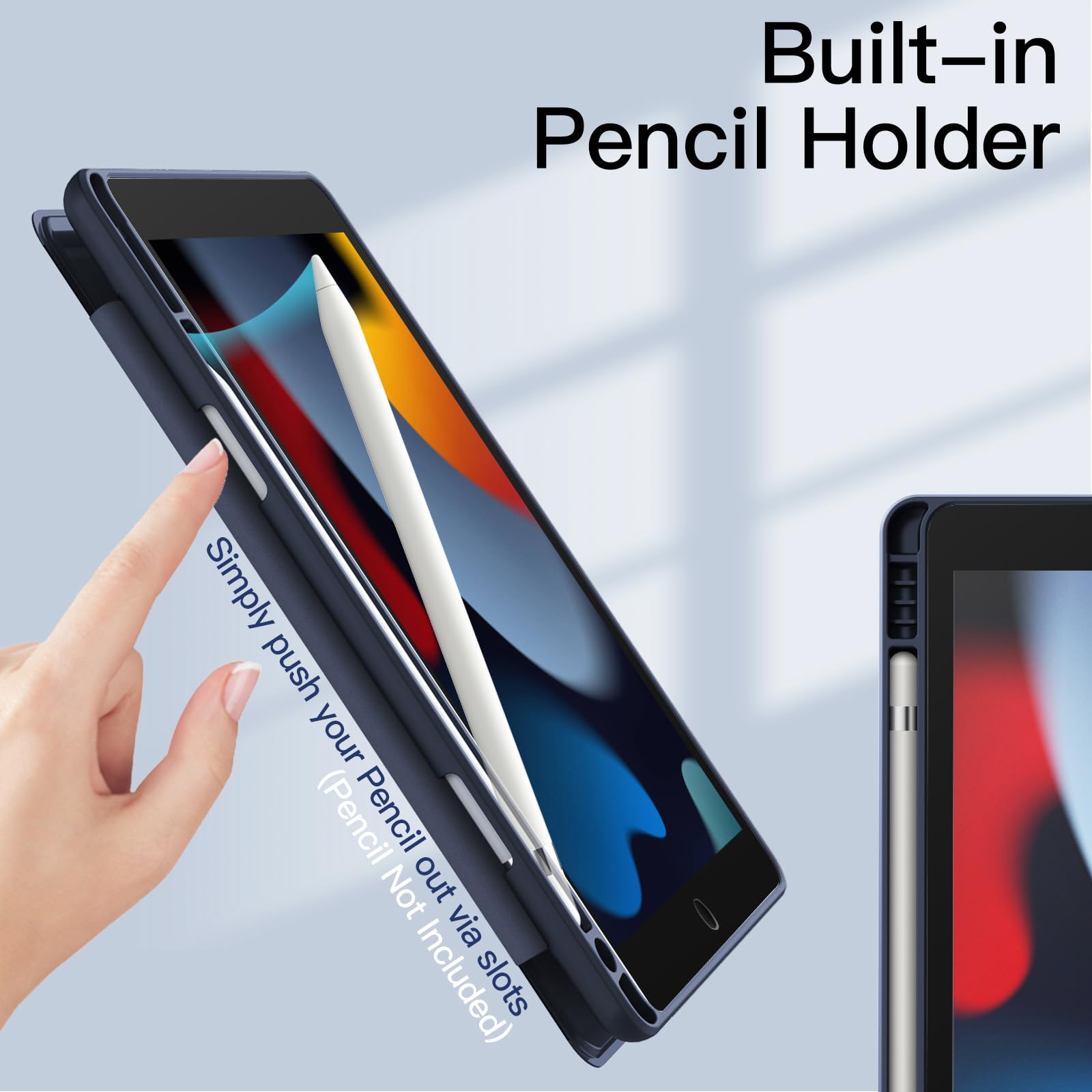 Jetech Case For Ipad 10.2-Inch (9Th/8Th/7Th Generation, 2021/2020/2019) With Pencil Holder, Clear Transparent Back Shell Slim St