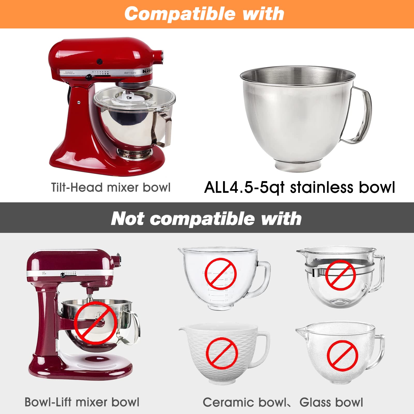 Mixer Bowl Covers For Kitchenaid 4.5 5 Qt Tilt Head Stand Mixer, Splash Guard With Extra Pouring Window For Kitchenaid Mixer, Bo
