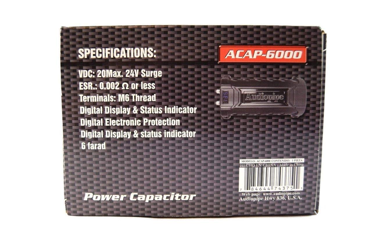 Audiopipe Acap 6000 Car Audio 6 Farad 24 Volt Surge Power Capacitor Kit For Car Stereo Amplifier With Digital Display And Electr