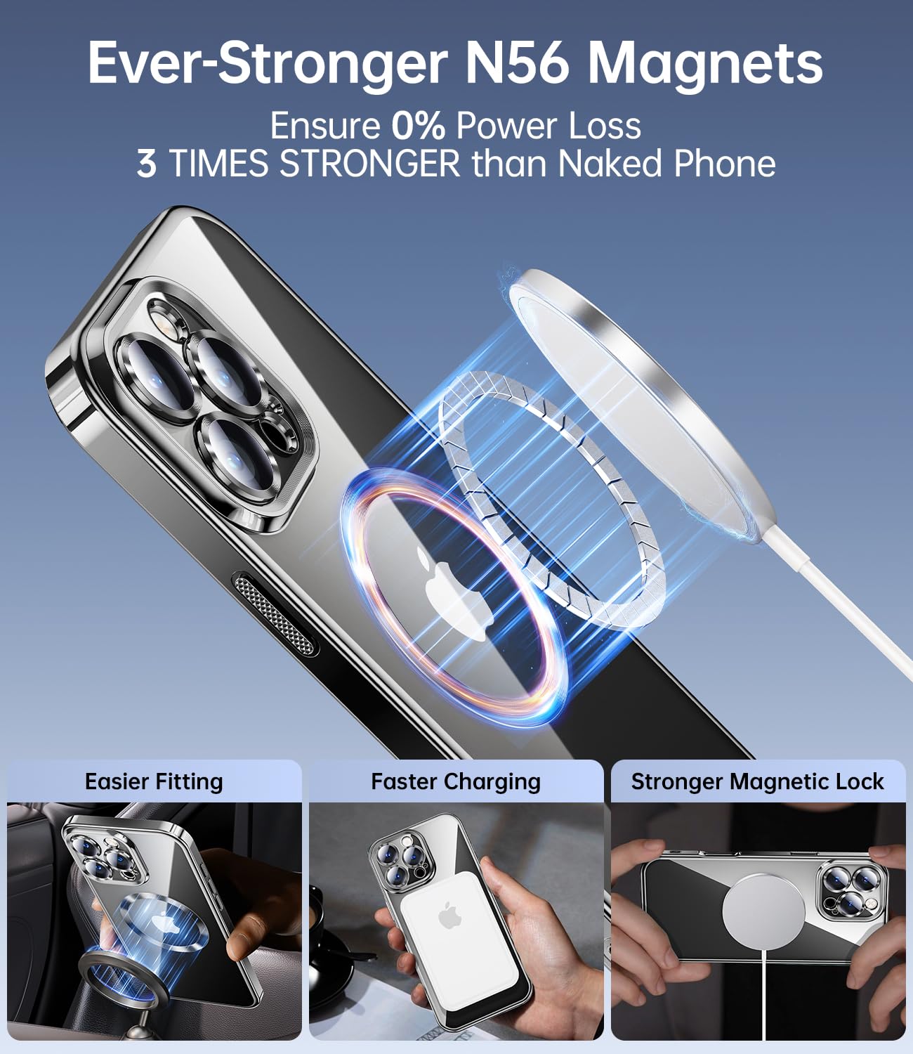 Jueshituo For Iphone 16 Pro Max Case With 2X Screen Protection [Built In Lens Protector] [Stronger N56 Magnets] [Not Yellowing]