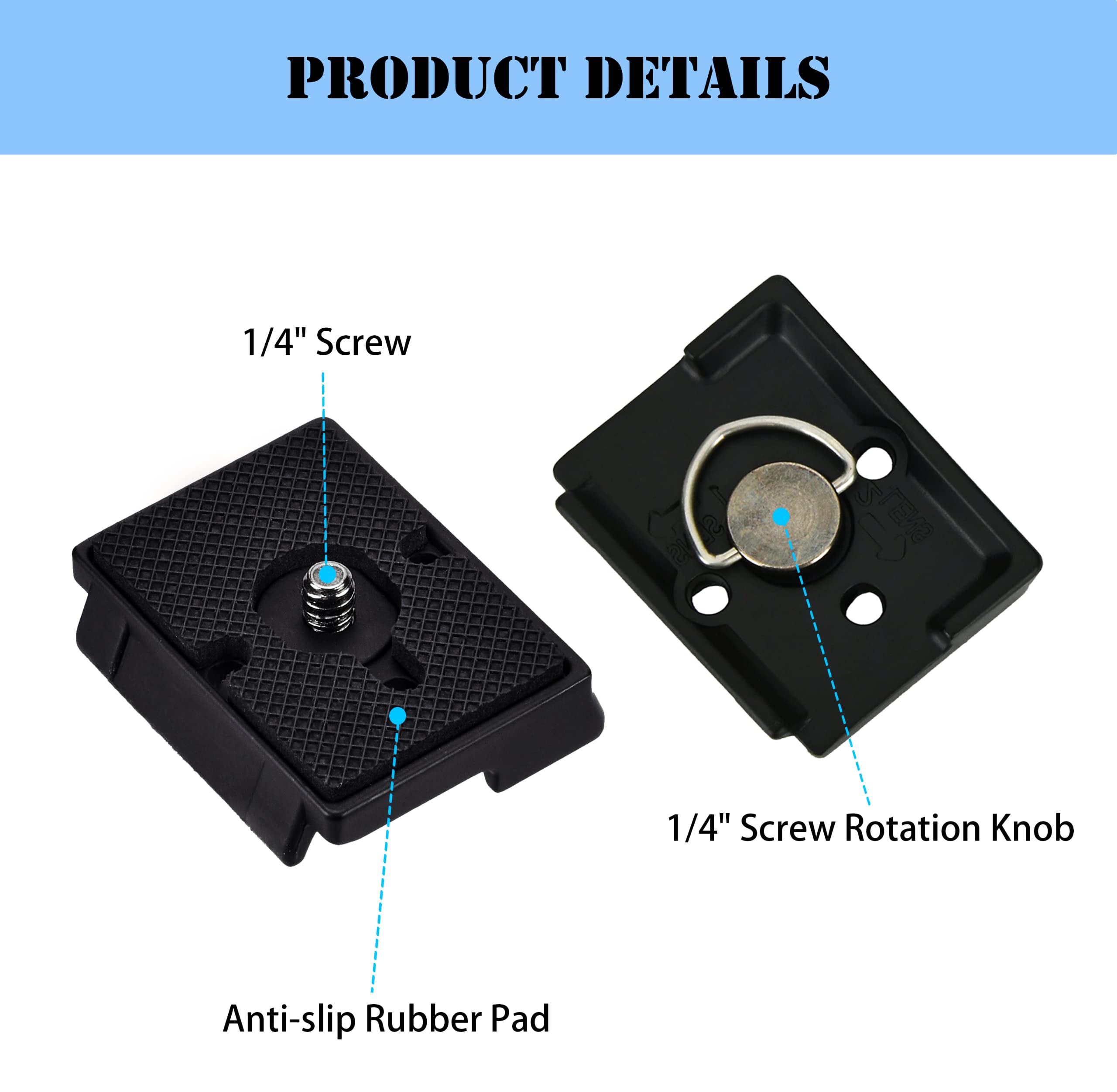 Ytvariw 323 Quick Release Plate 1/4'' Screw Tripod Camera Compatible For Manfrotto 200Pl 14 Rc2 Camera Tripod Ball Head 2Pcs,Bla