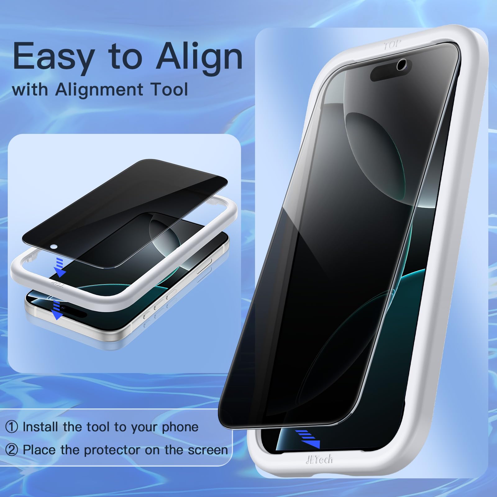 Jetech Privacy Screen Protector For Iphone 16 Pro 6.3 Inch With Camera Lens Protector, Anti Spy Tempered Glass Film, Easy Instal