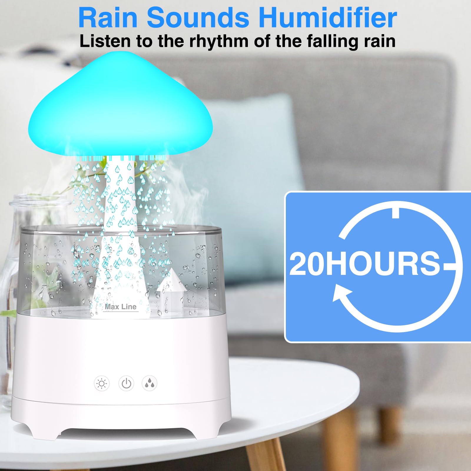 Diffuserlove Cloud Humidifier Rain Water Drip Diffuser Humidifier 450Ml With Remote Mushroom Lamp Humidifier Rain Sounds Humidif