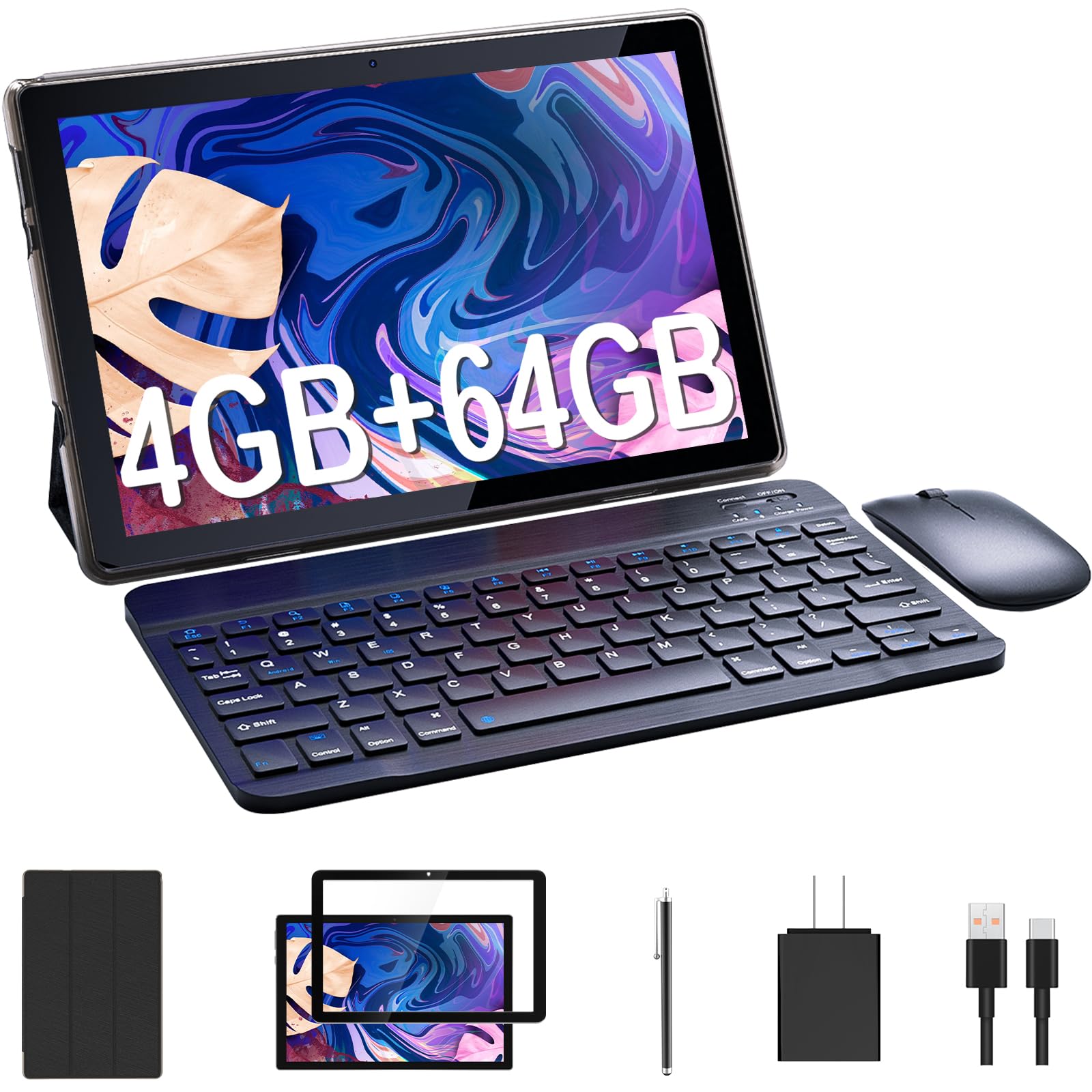 Byandby 2024 Newest 10 Inch Tables,Android 2 In 1 Tablet, Quad Core Processor, 64Gb+4Gb+512Gb Expandable, Wi Fi, Bt, Dual Camera