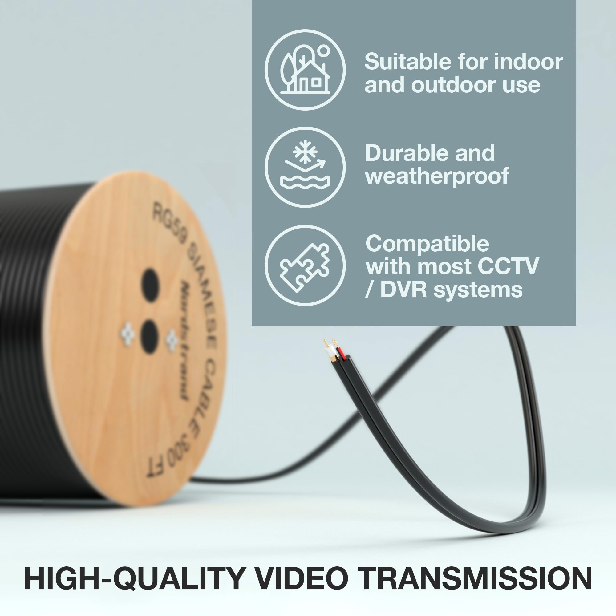 Rg59 Siamese Cable 300Ft   Coaxial Cctv Video & Power Cable   Combo Coax 20Awg Security Camera Wire   Direct Burial   Outdoor &