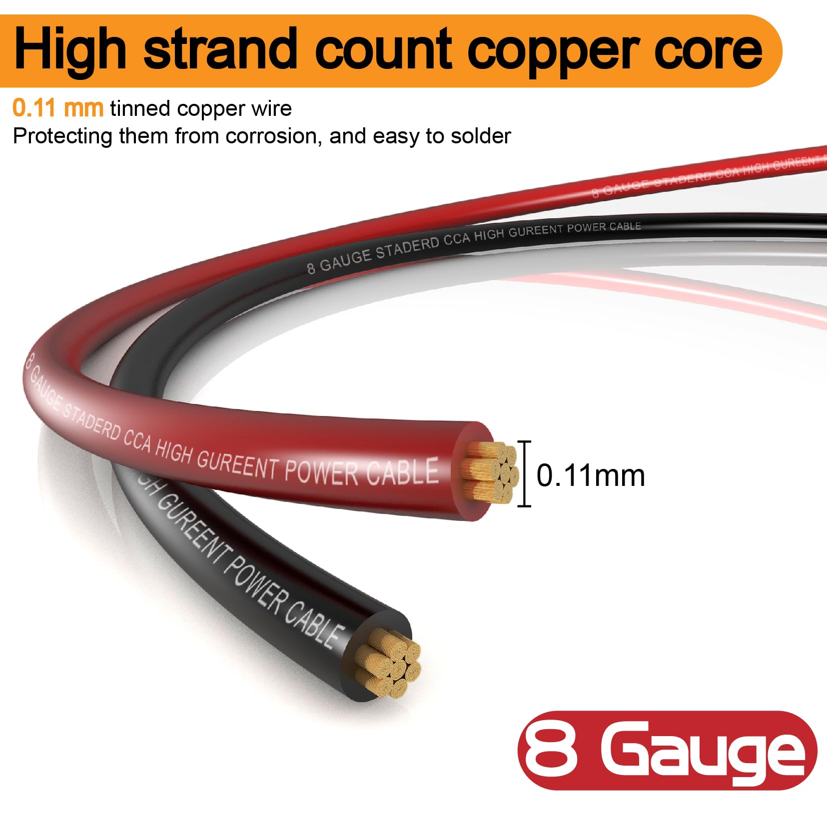8 Gauge Wire (25Ft Each  Black/Red) Copper Clad Aluminum Cca,60A Agu Fuse Holder,20Pcs Lugs Terminal Connectors And 2 :1 Heat Sh