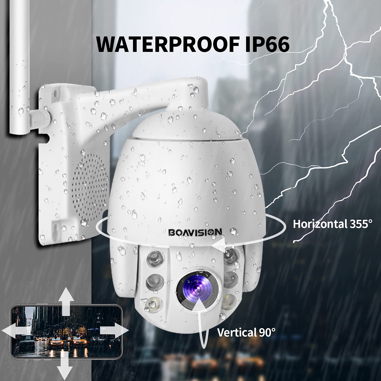 Boavision Ptz Camera,Mini Ptz Speed Dome Wifi Ip Camera 1080P Outdoor 4Mm Fixed Lens Wireless Camera Ir 196Ft Two Way Audio