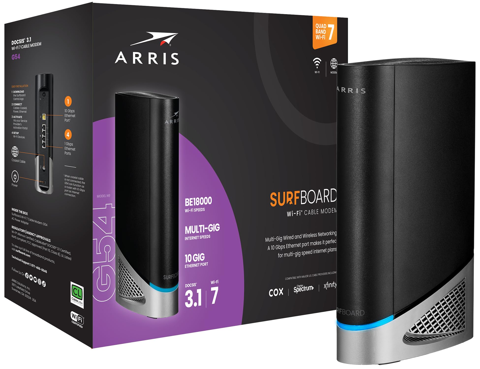 Arris (G54)   Cable Modem Router Combo   Fast Docsis 3.1 Multi Gigabit & Be 18000 Wifi 7 Router Comcast Xfinity, Cox, Spectrum Q