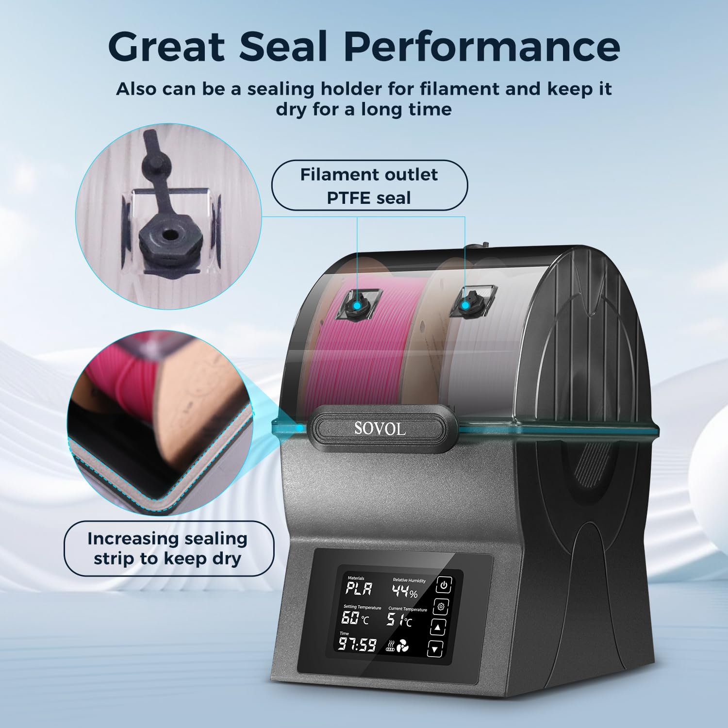 Sovol Filament Dryer, Sh02 Dry Box Filament Sealed Storage Box 3D Printer Spool Holder With Ptc Heater, Filament Dehydrator With