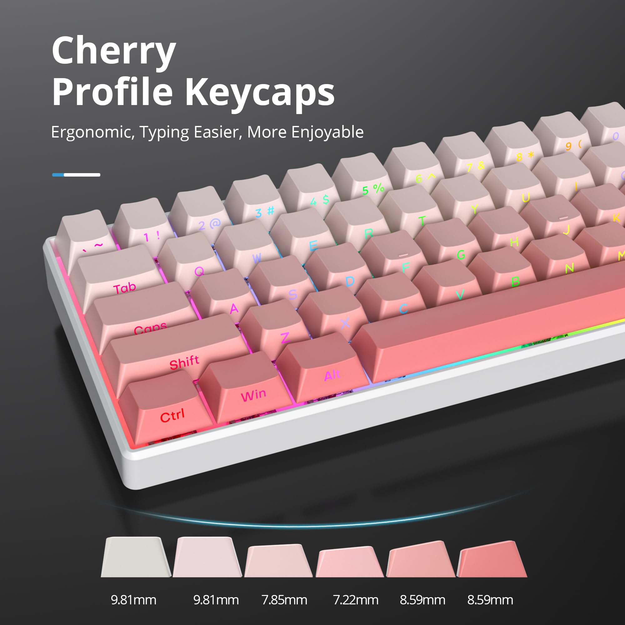 Guffercty Kred Cute Gradient Pbt Key Caps 135 Keys Custom Minimalist Side Printed Double Shot Keycaps With Cherry Profile For 61