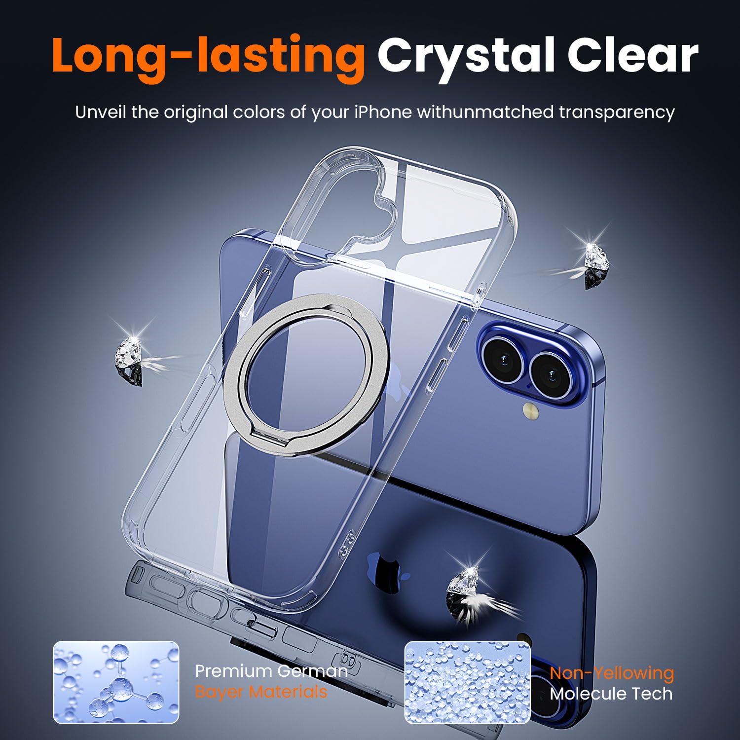 Toushion 3 In 1 For Iphone 16 Case Clear With Stand, Not Yellowing, Flexible Stable Stand,Kickstand,Fits Magsafe,Military-Grade